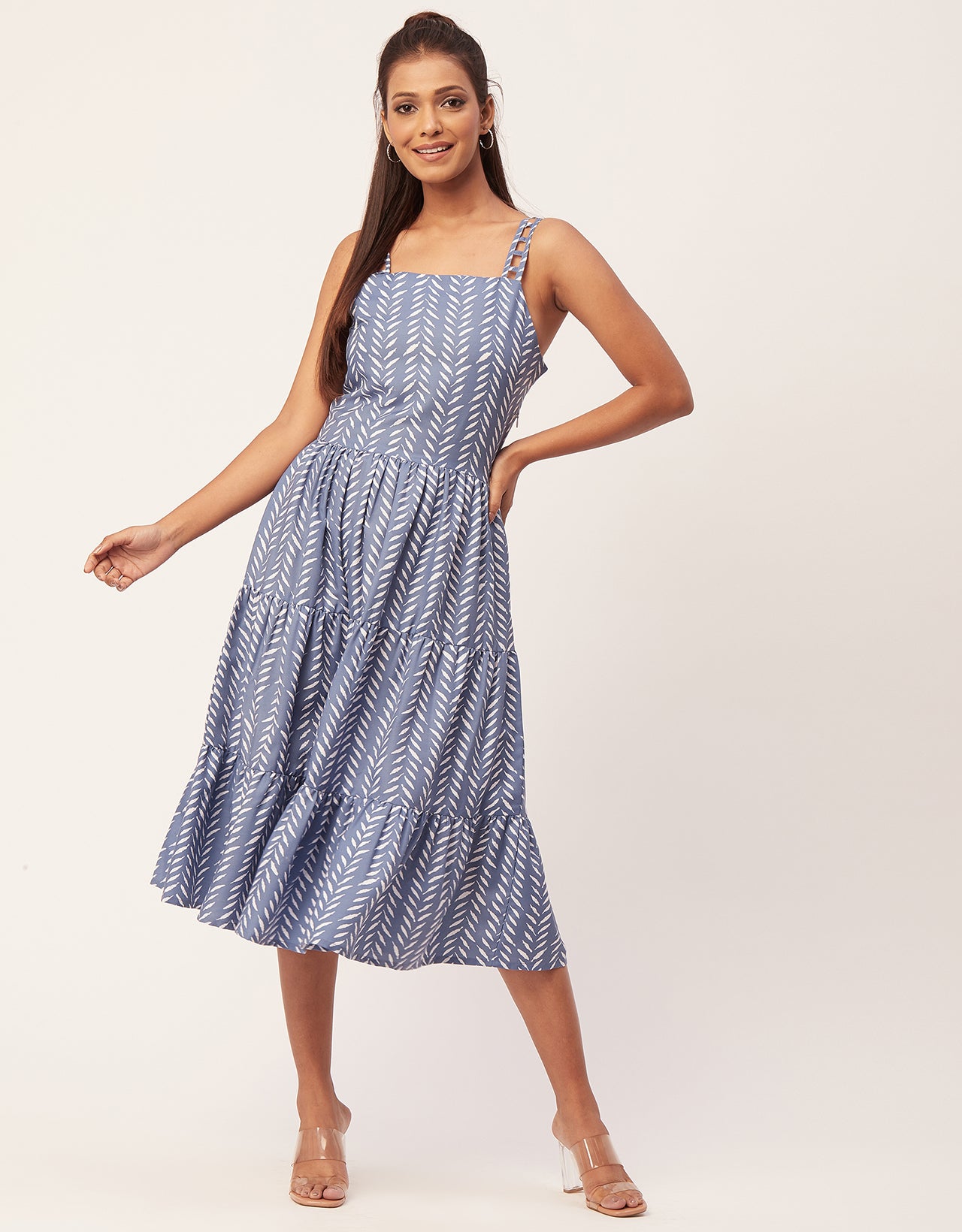 Sleeveless Tiered Dress, Strap Midi