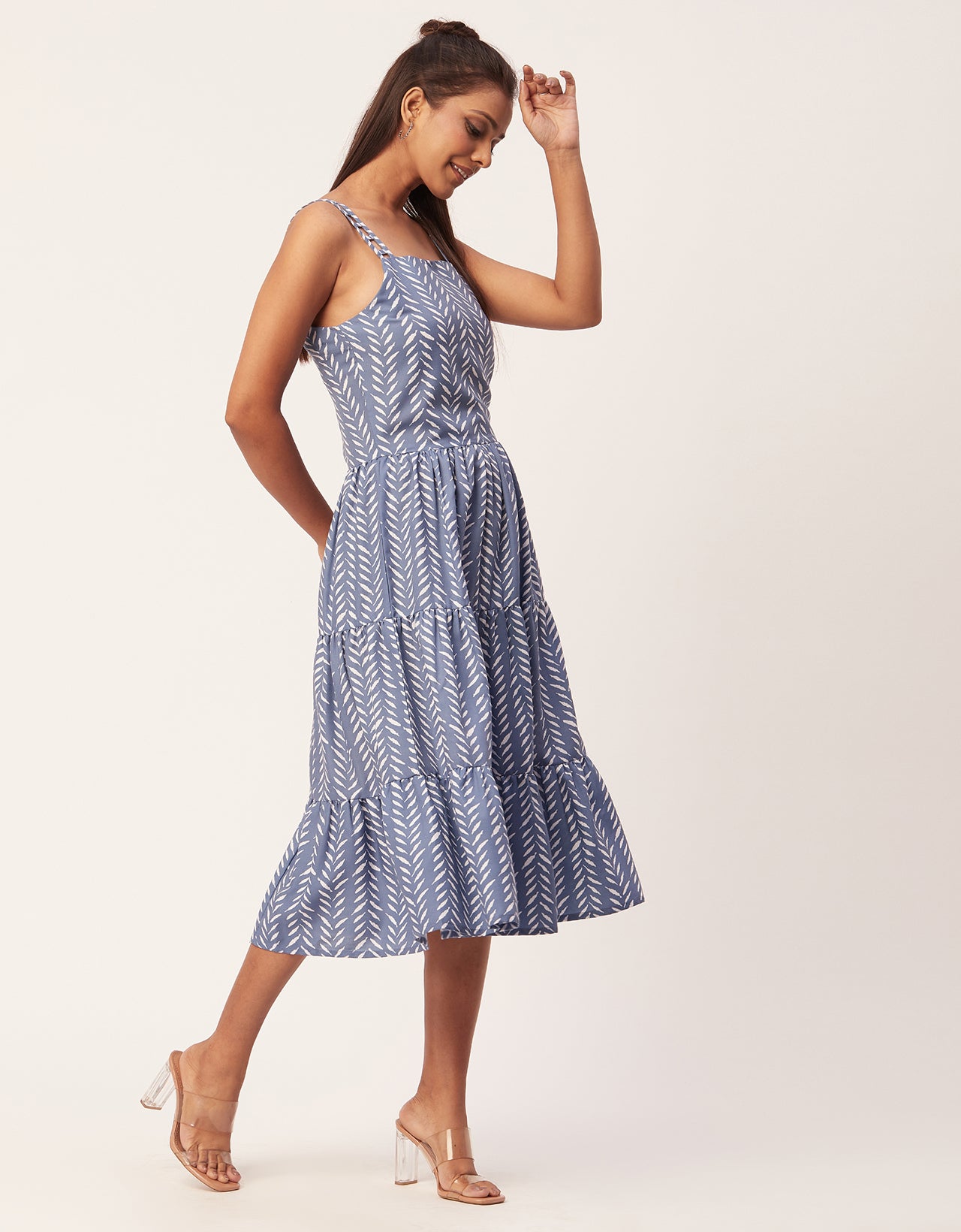 Sleeveless Tiered Dress, Strap Midi