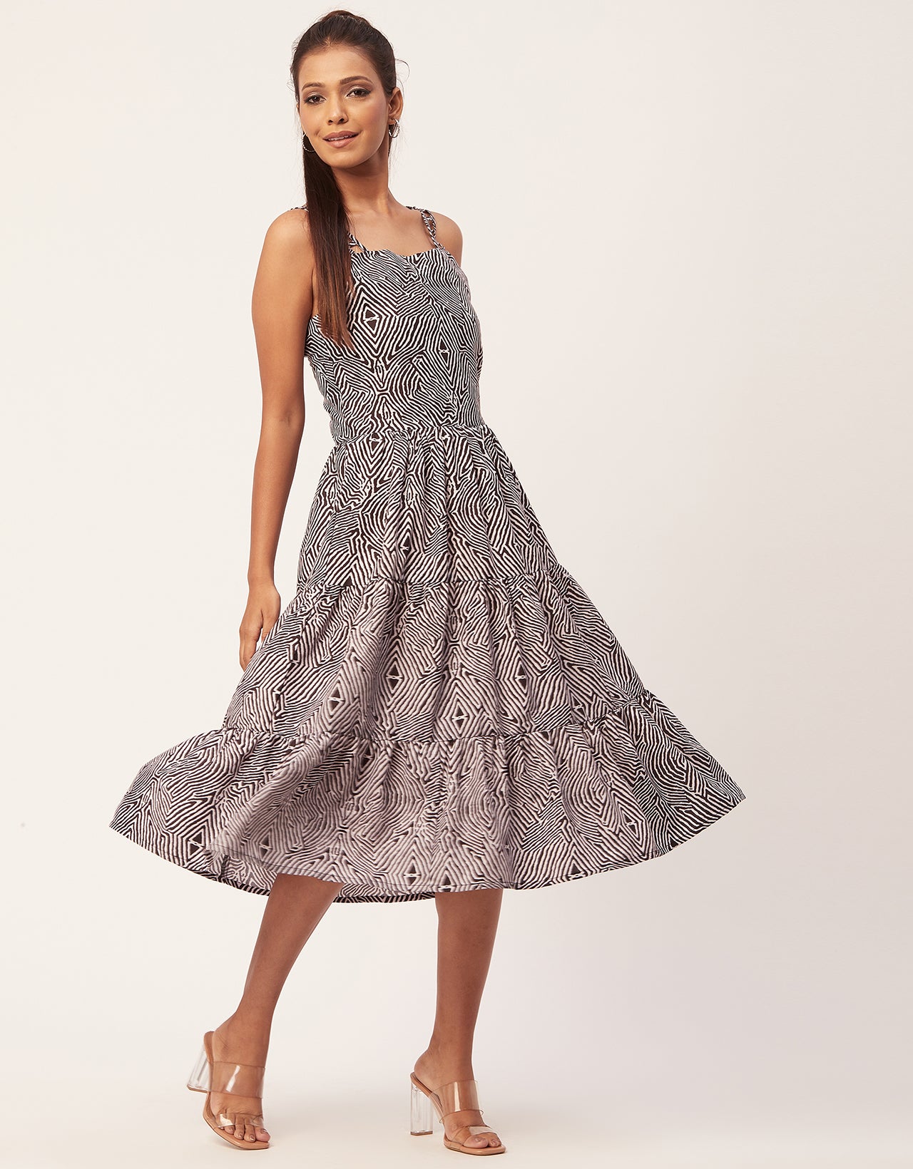 Sleeveless Tiered Dress, Strap Midi