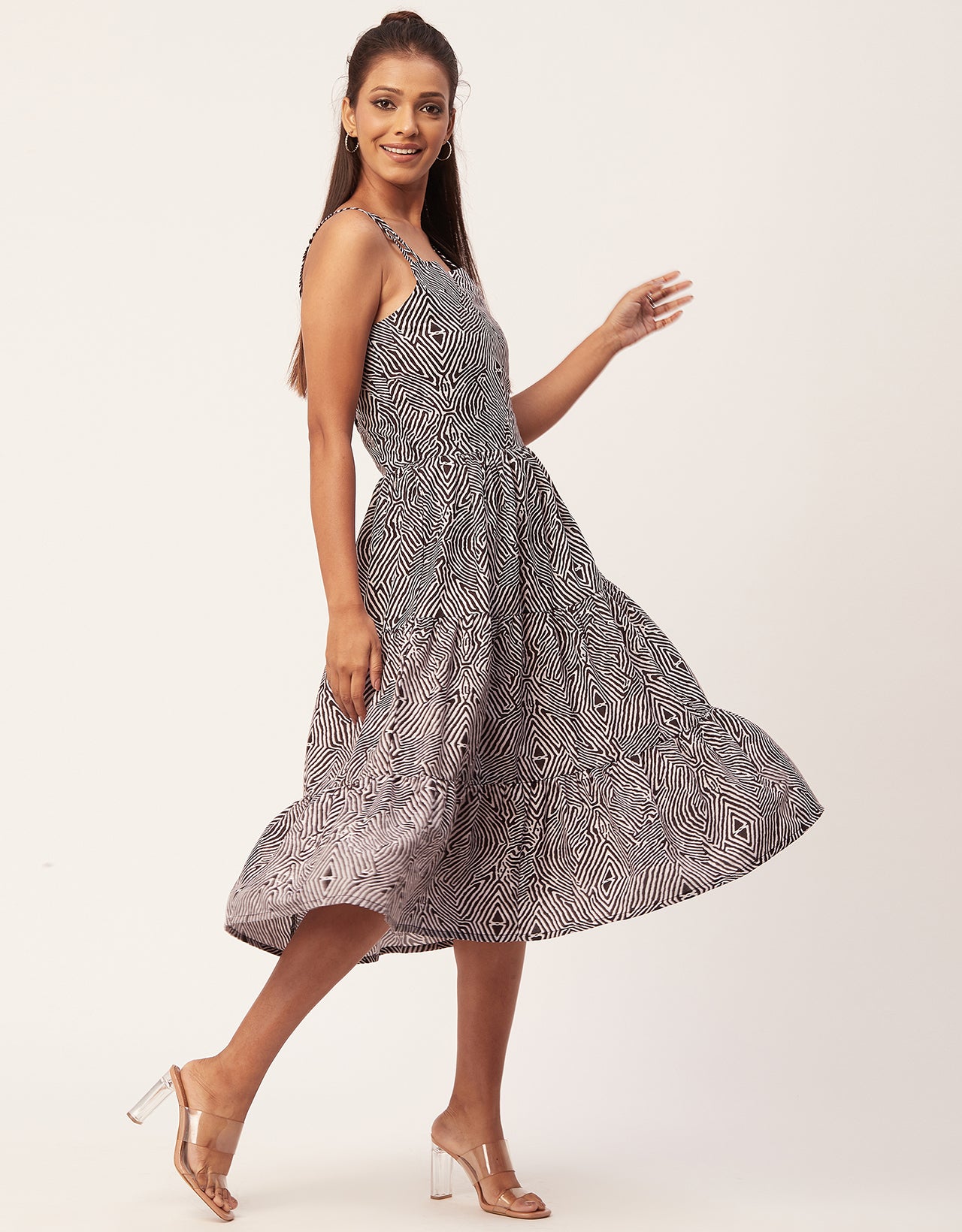 Sleeveless Tiered Dress, Strap Midi