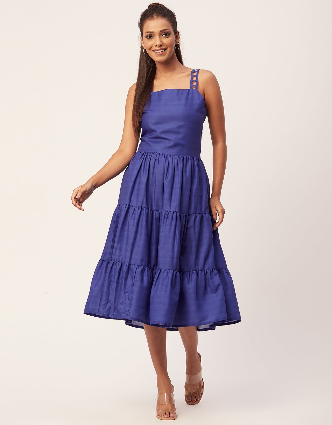 Sleeveless Tiered Dress, Strap Midi