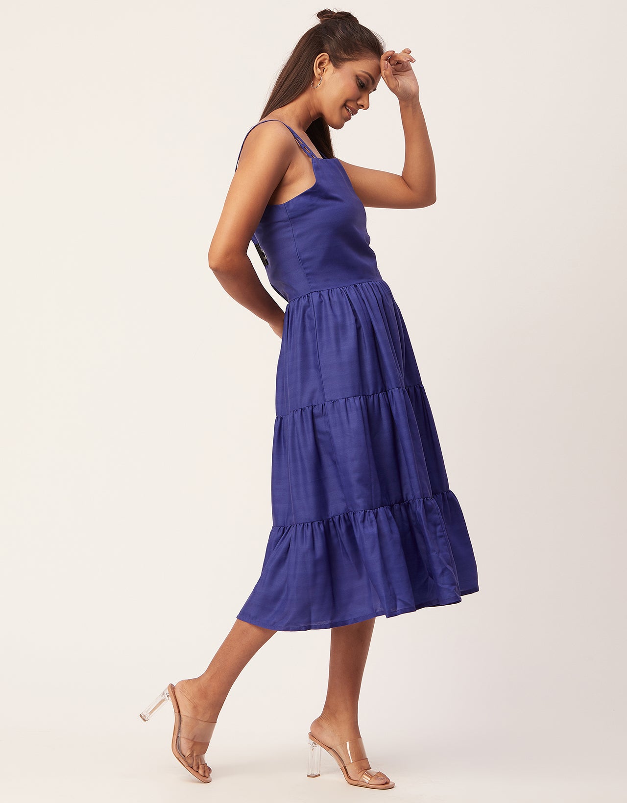 Sleeveless Tiered Dress, Strap Midi