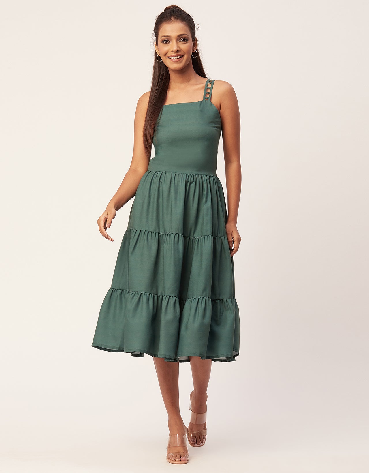 Sleeveless Tiered Dress, Strap Midi