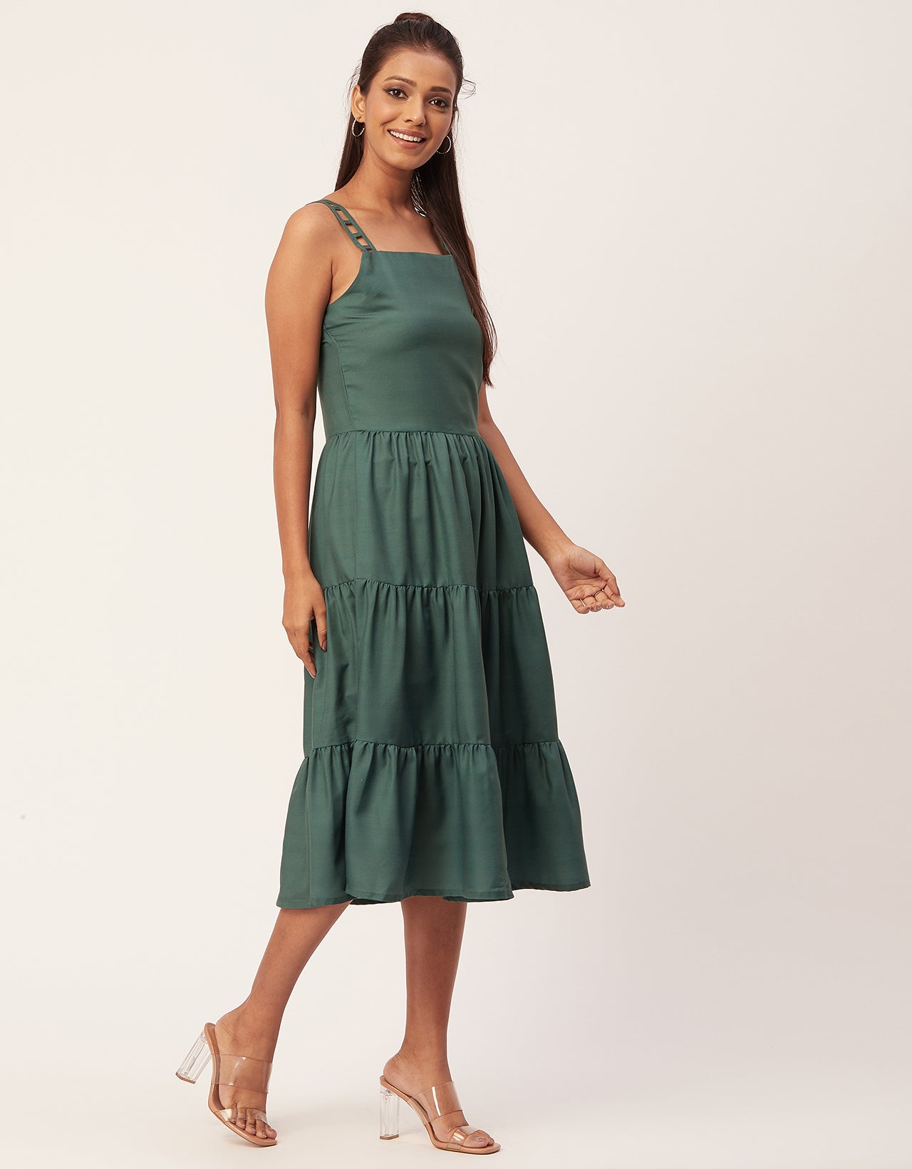 Sleeveless Tiered Dress, Strap Midi