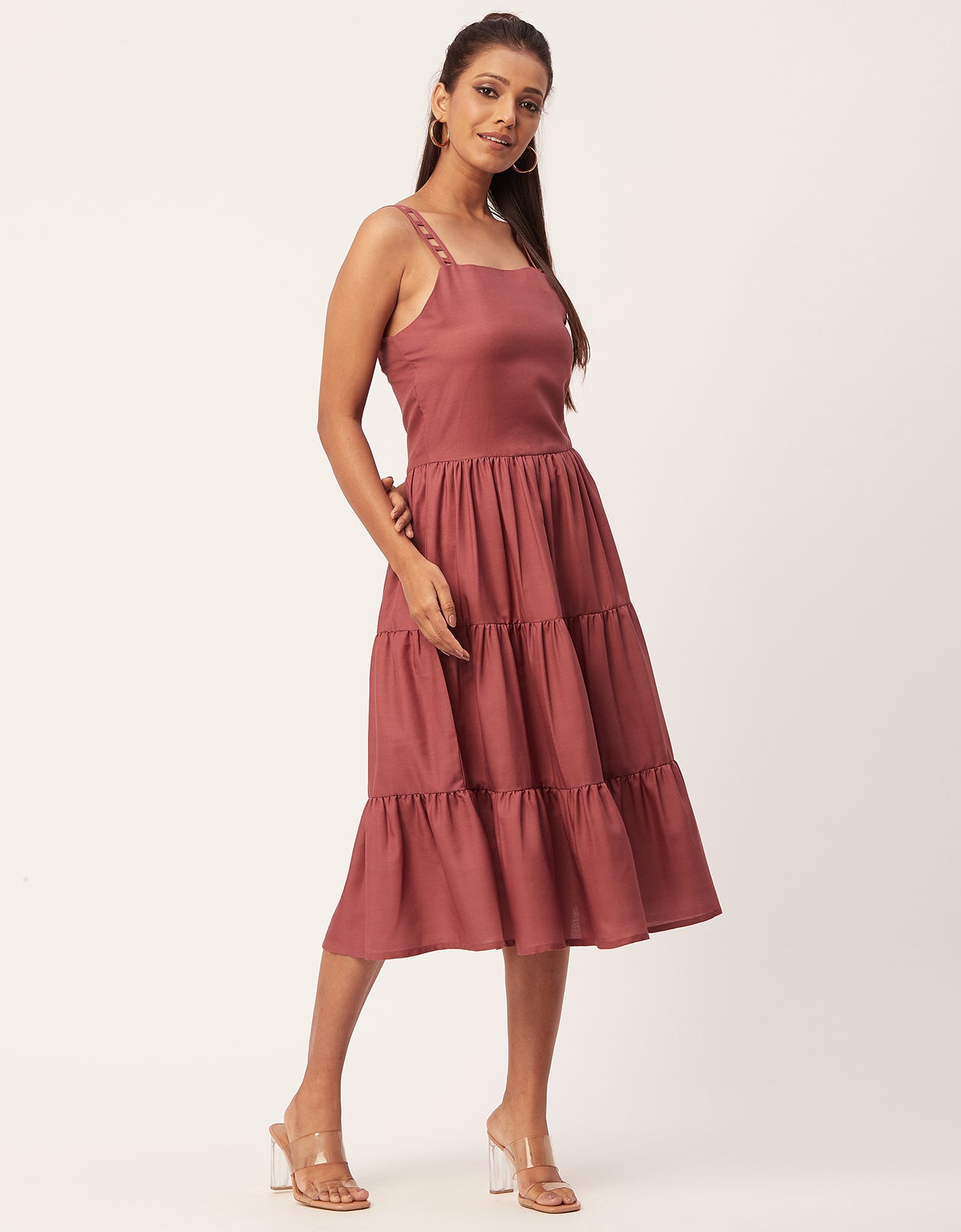Sleeveless Tiered Dress, Strap Midi