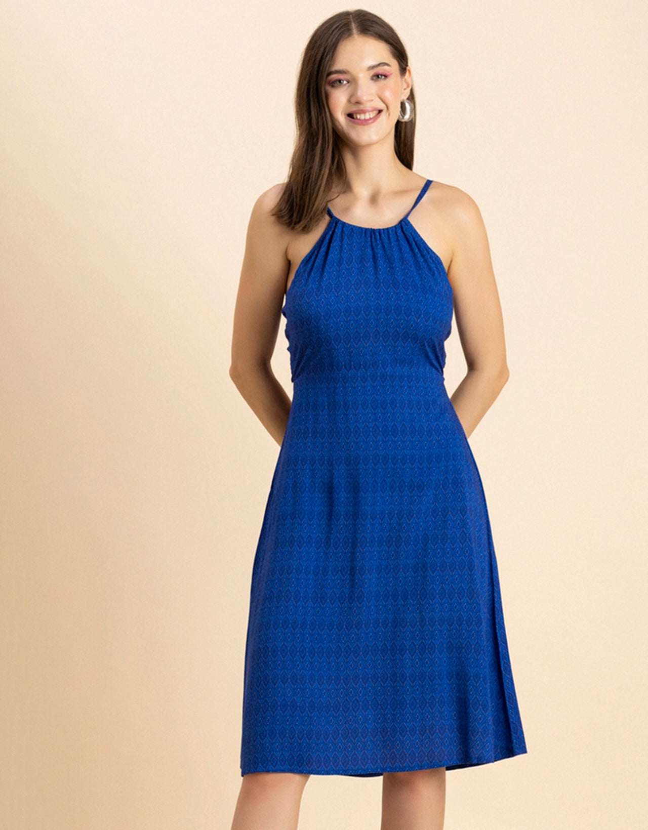 Printed Halter Neck Dress, Knee