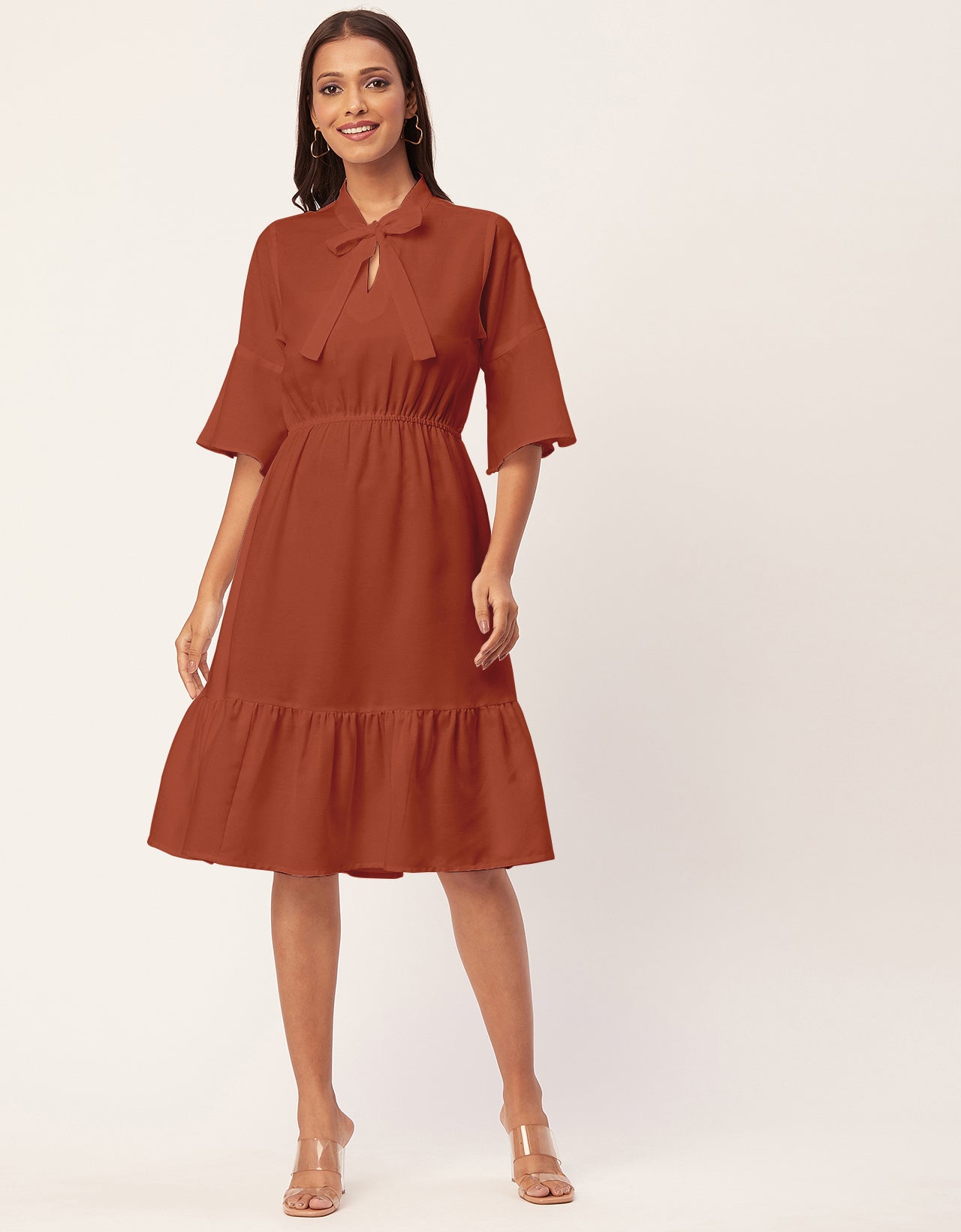 Bow-Knot Dress with Bell Sleeve