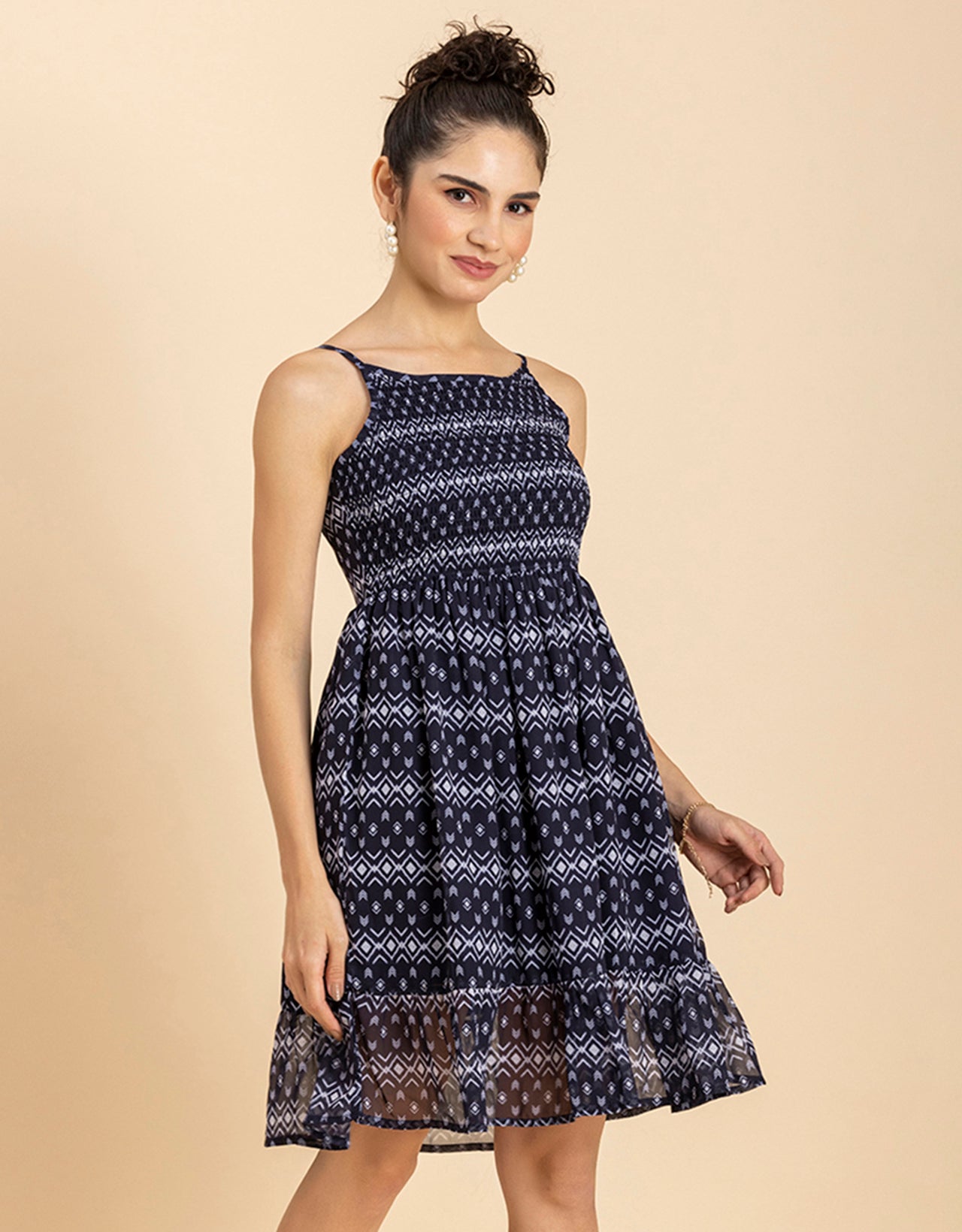 Printed Strappy Flared Dress