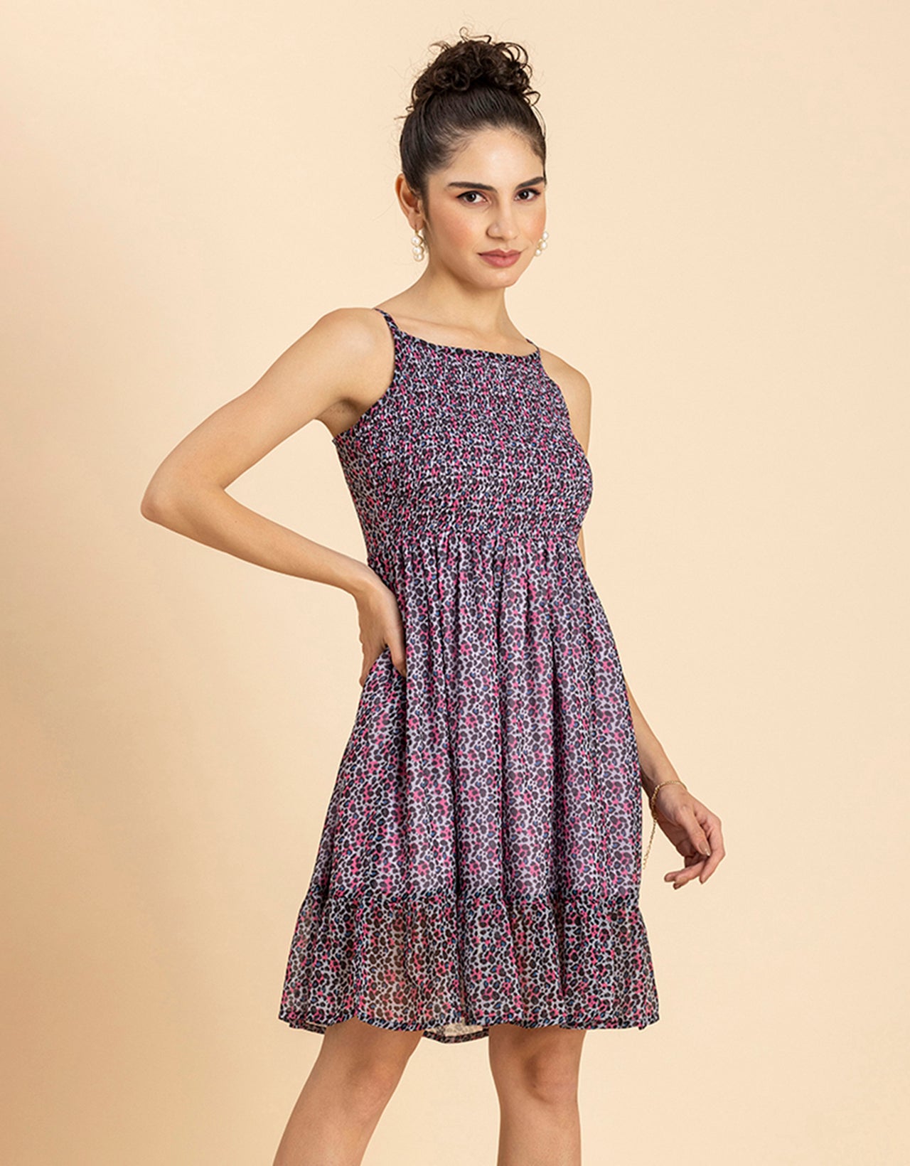 Printed Strappy Flared Dress