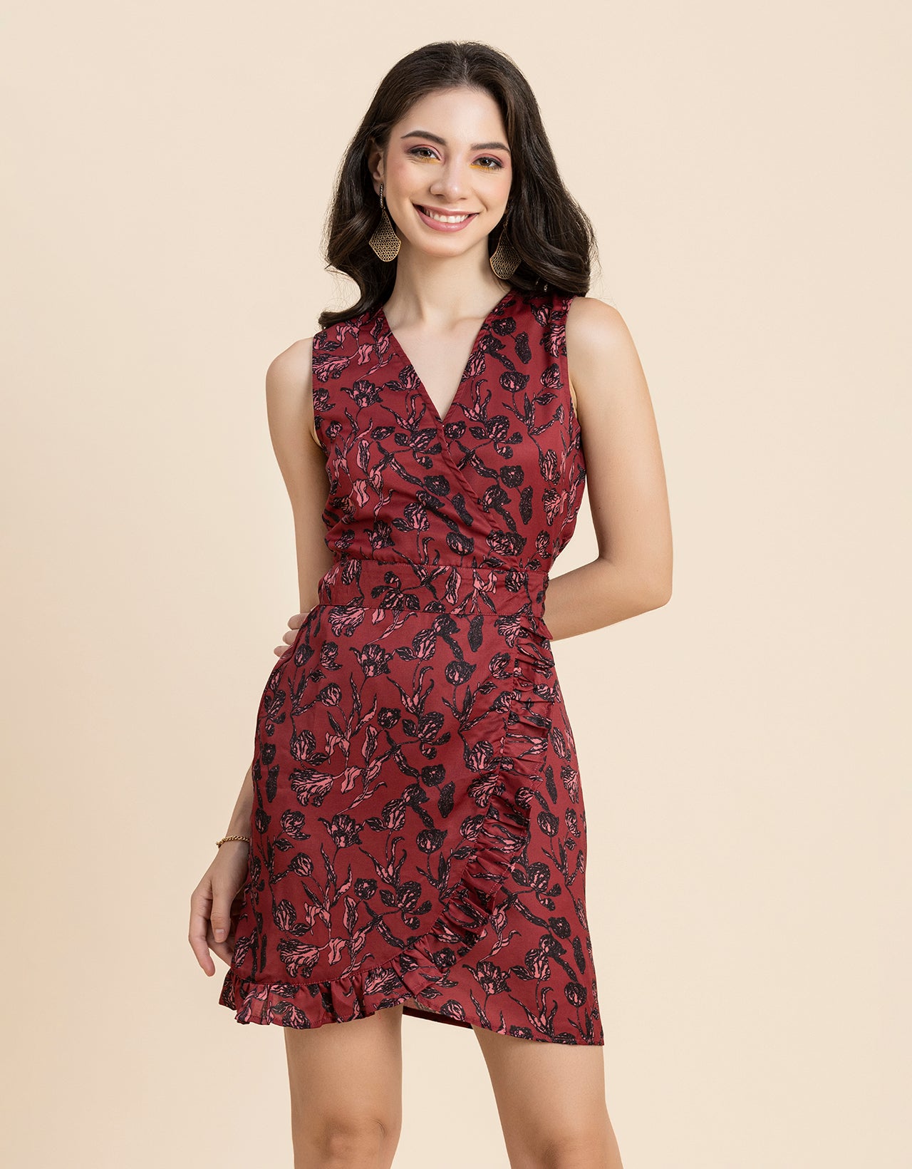 Printed Wrap Mini Dress