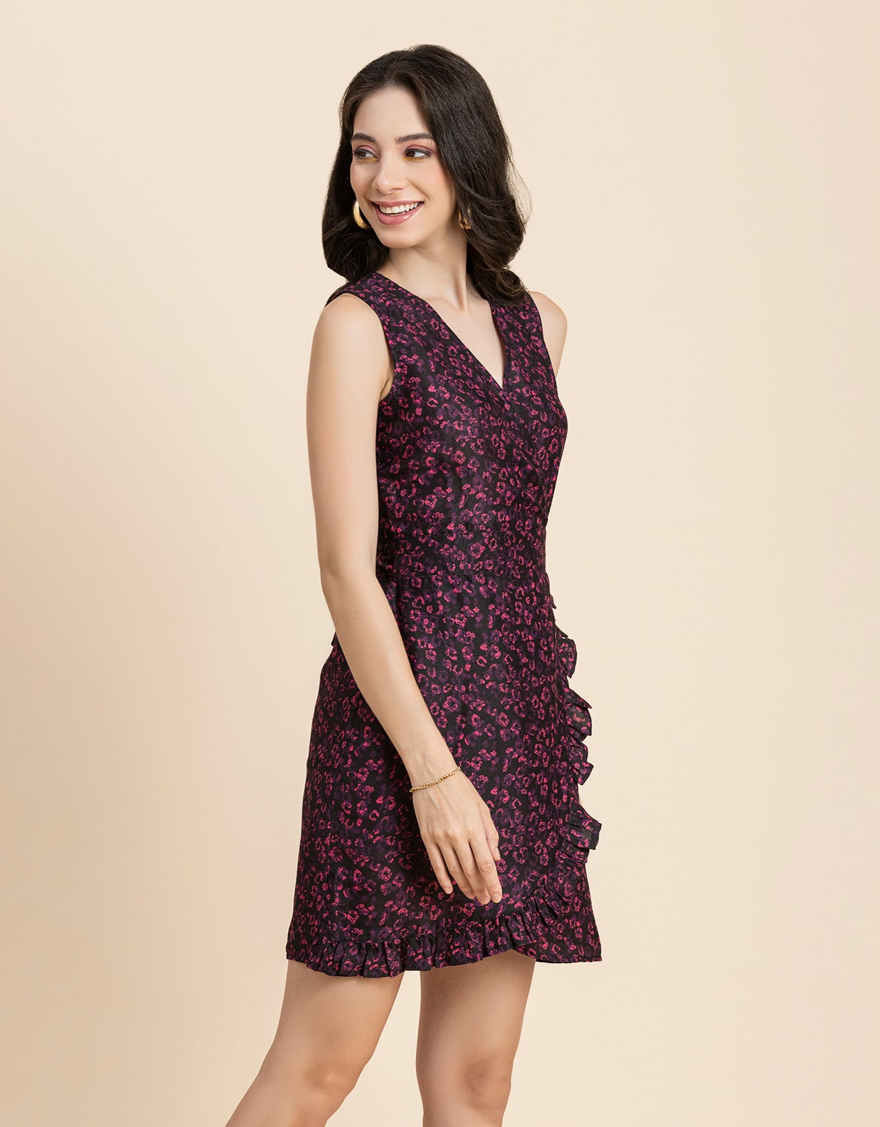 Printed Wrap Mini Dress