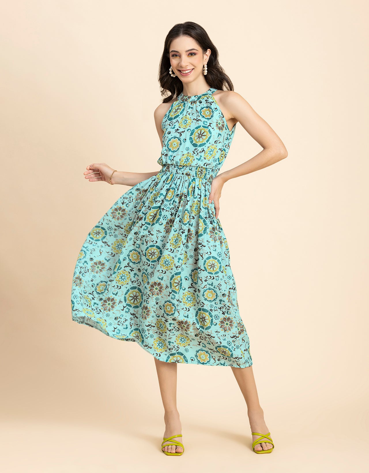 Printed Smocked Dress, Halter