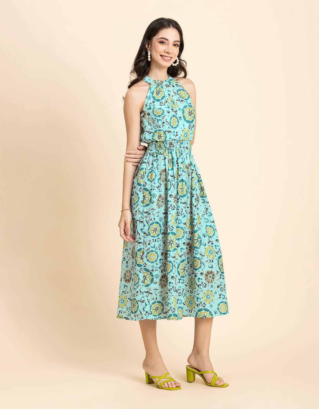 Printed Smocked Dress, Halter