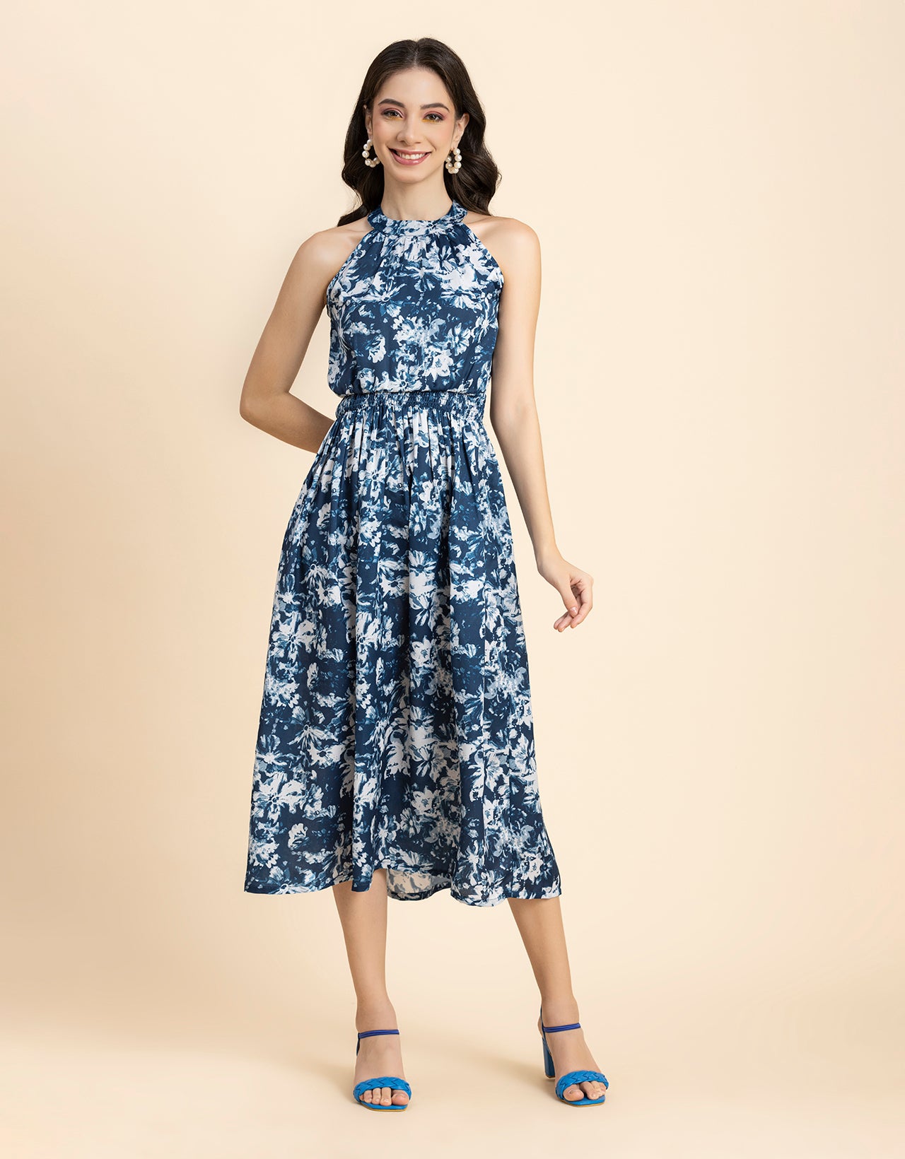 Printed Smocked Dress, Halter