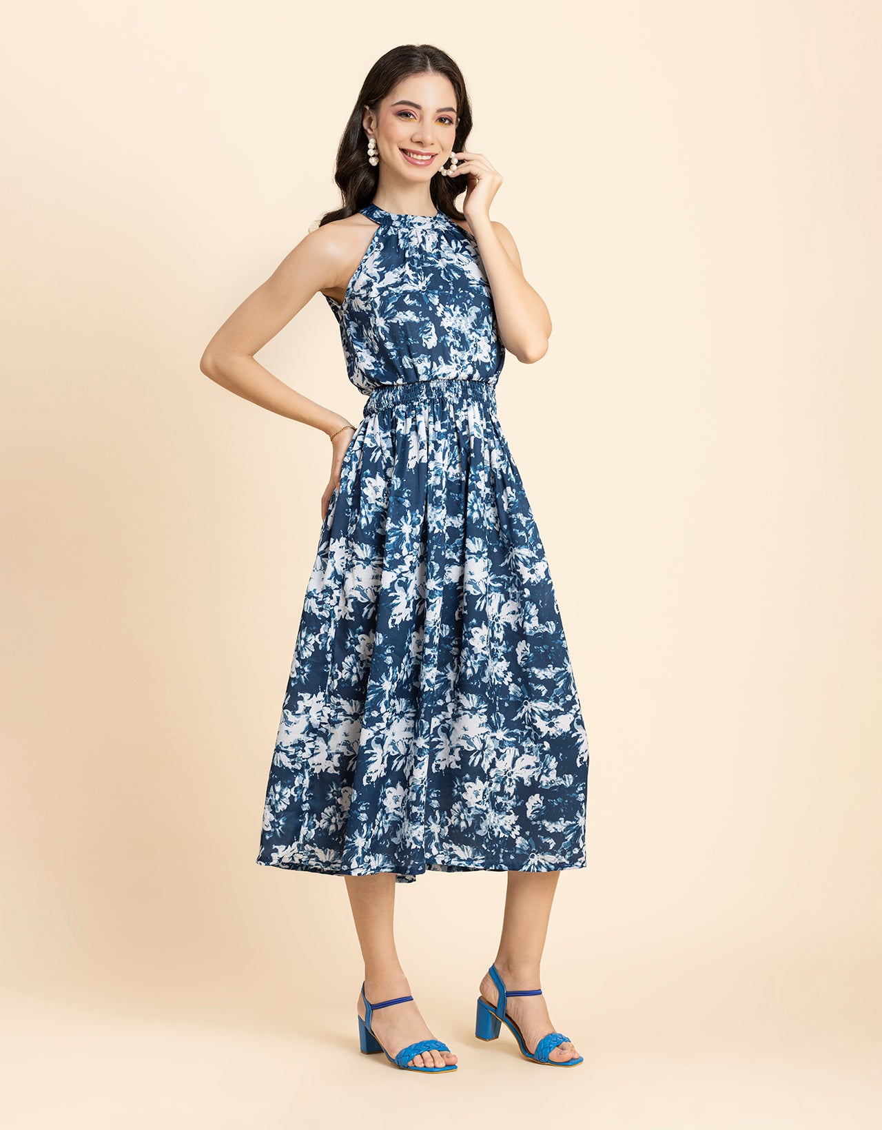 Printed Smocked Dress, Halter