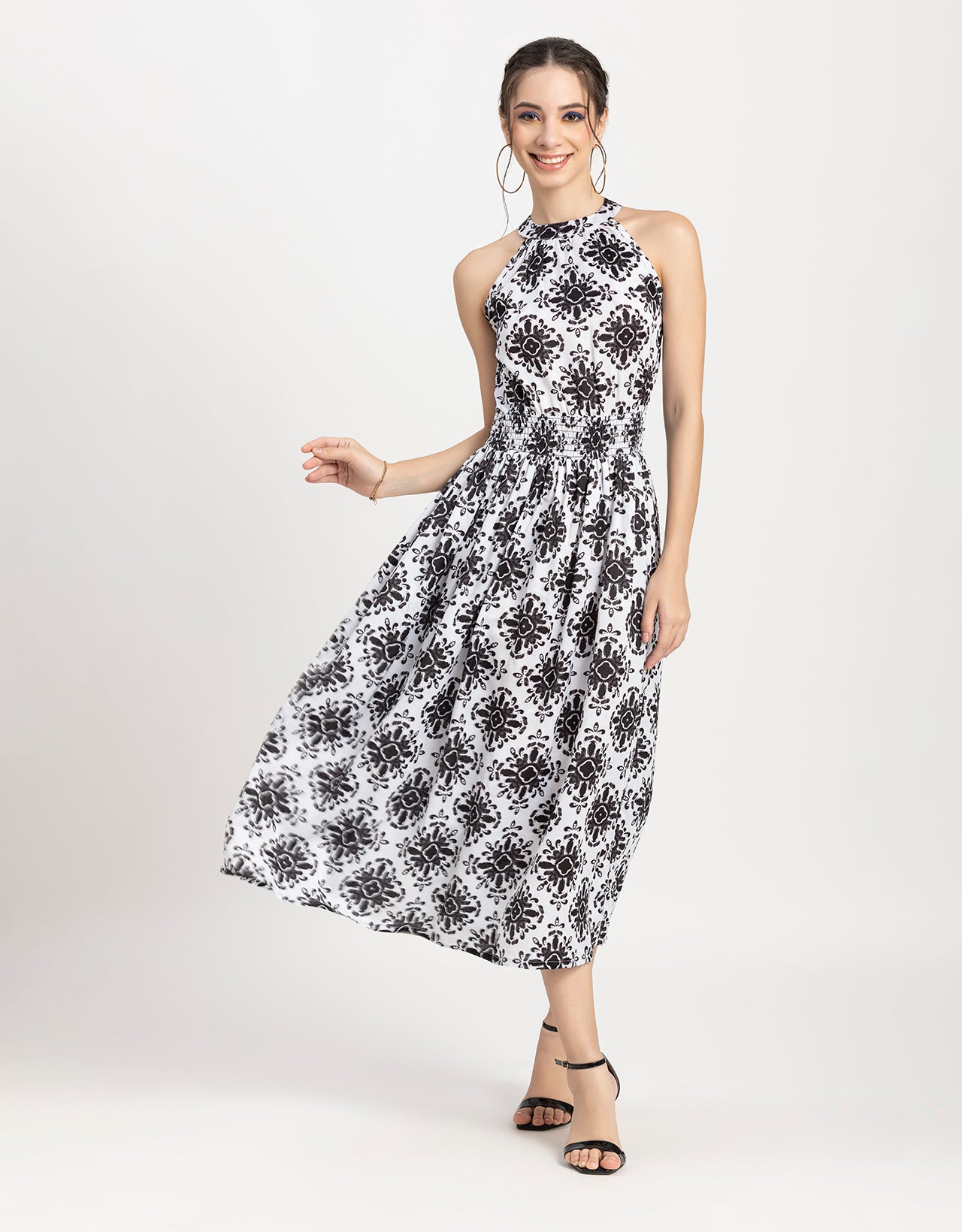 Printed Smocked Dress, Halter