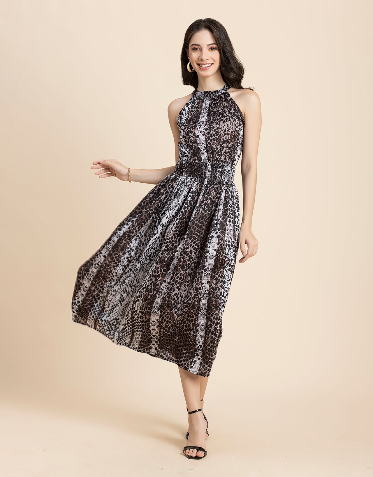 Printed Smocked Dress, Halter