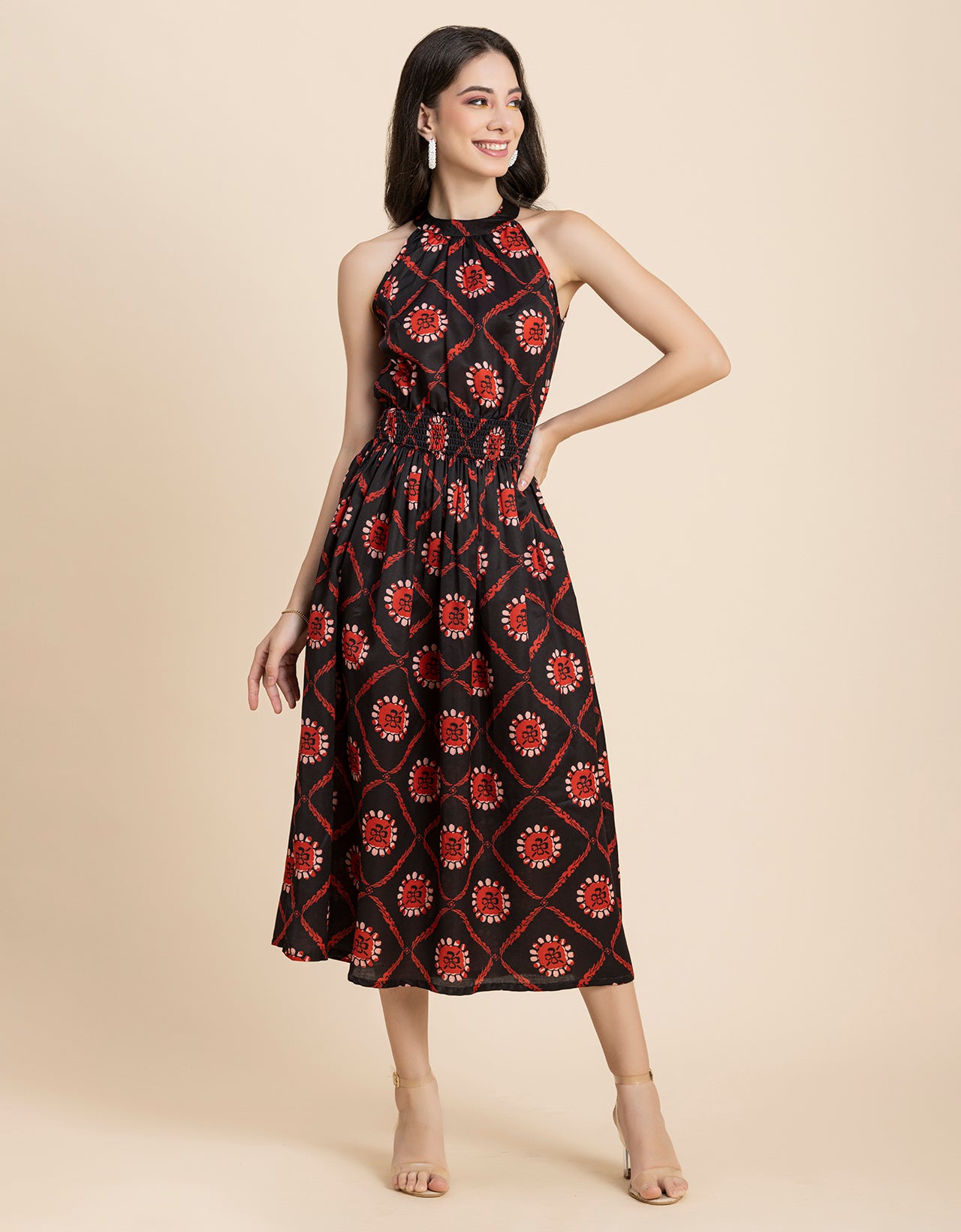 Printed Smocked Dress, Halter