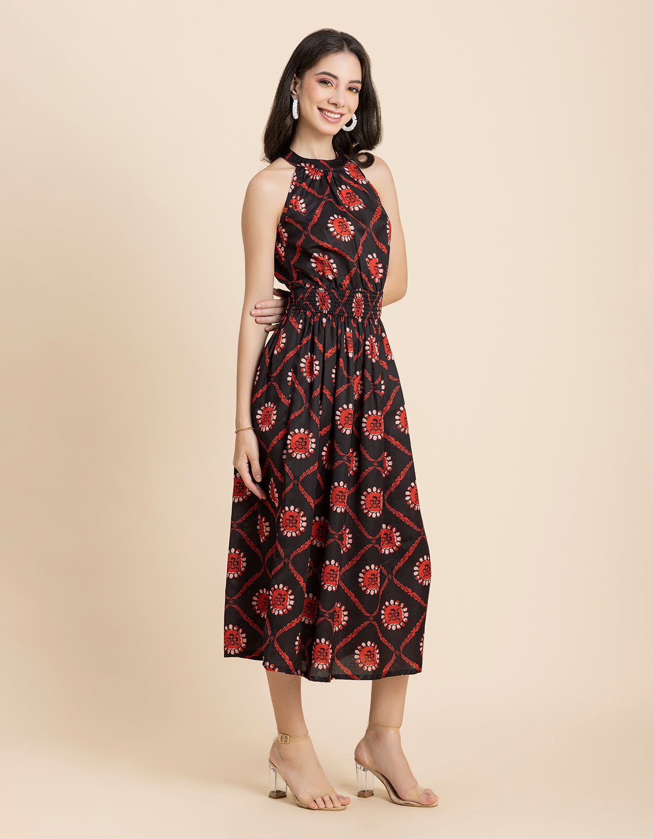 Printed Smocked Dress, Halter