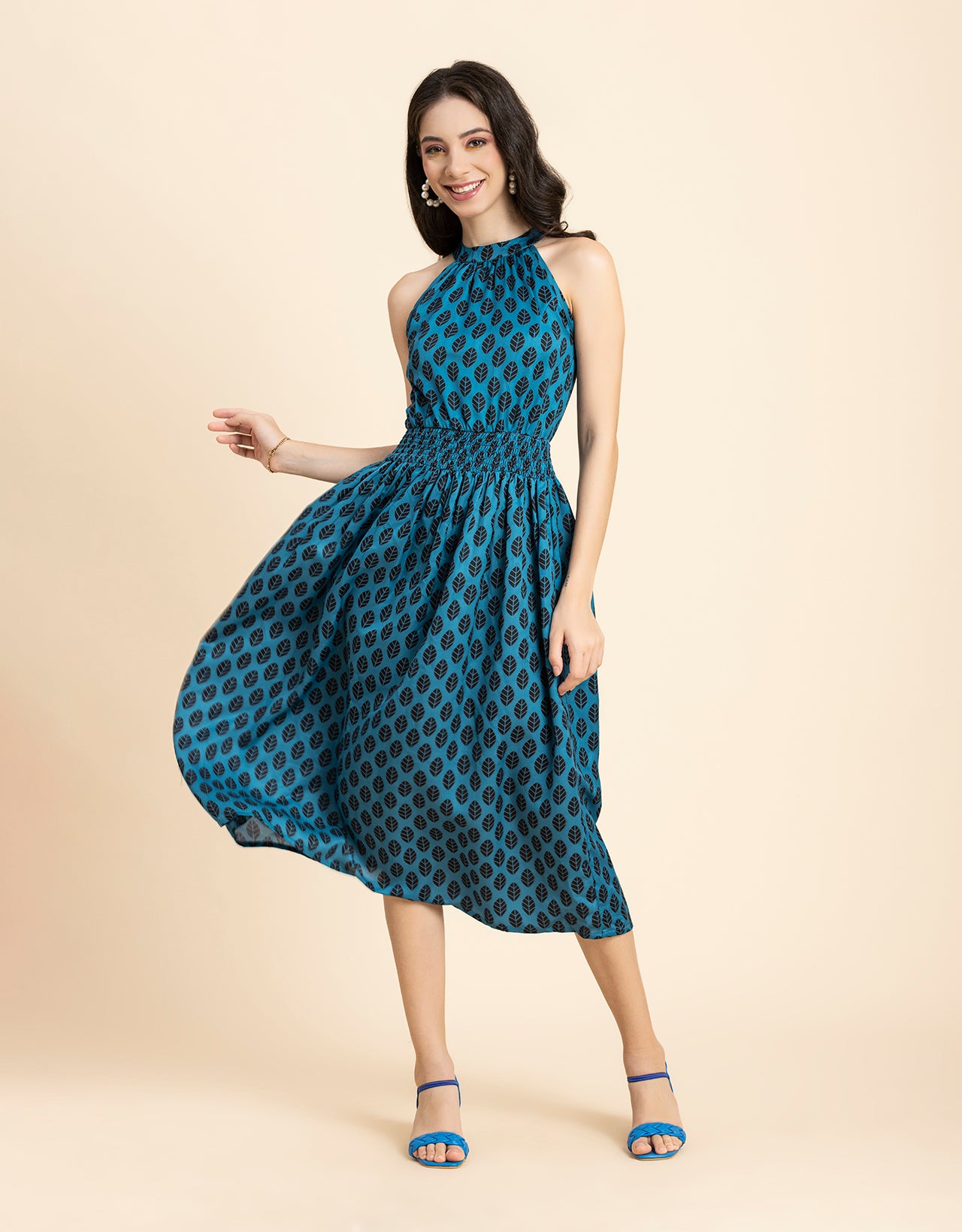 Printed Smocked Dress, Halter