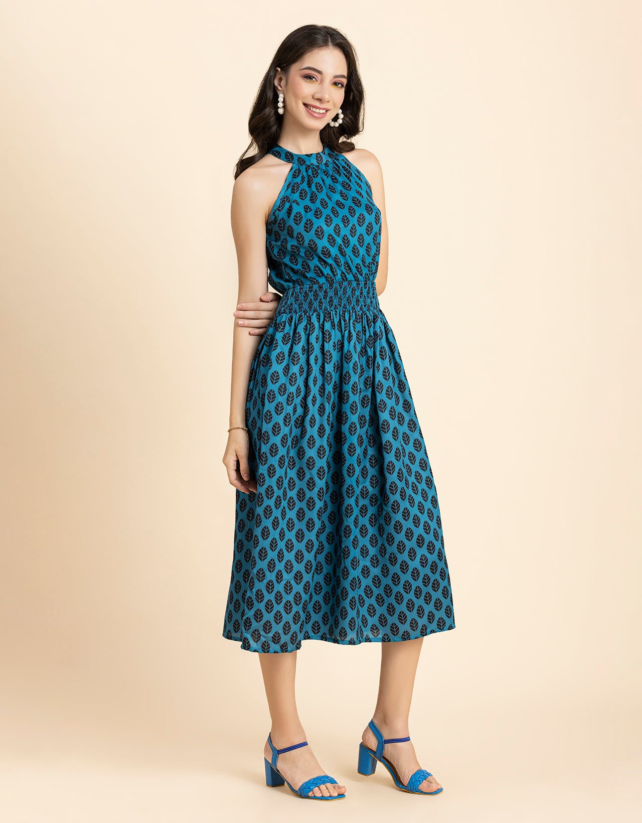 Printed Smocked Dress, Halter