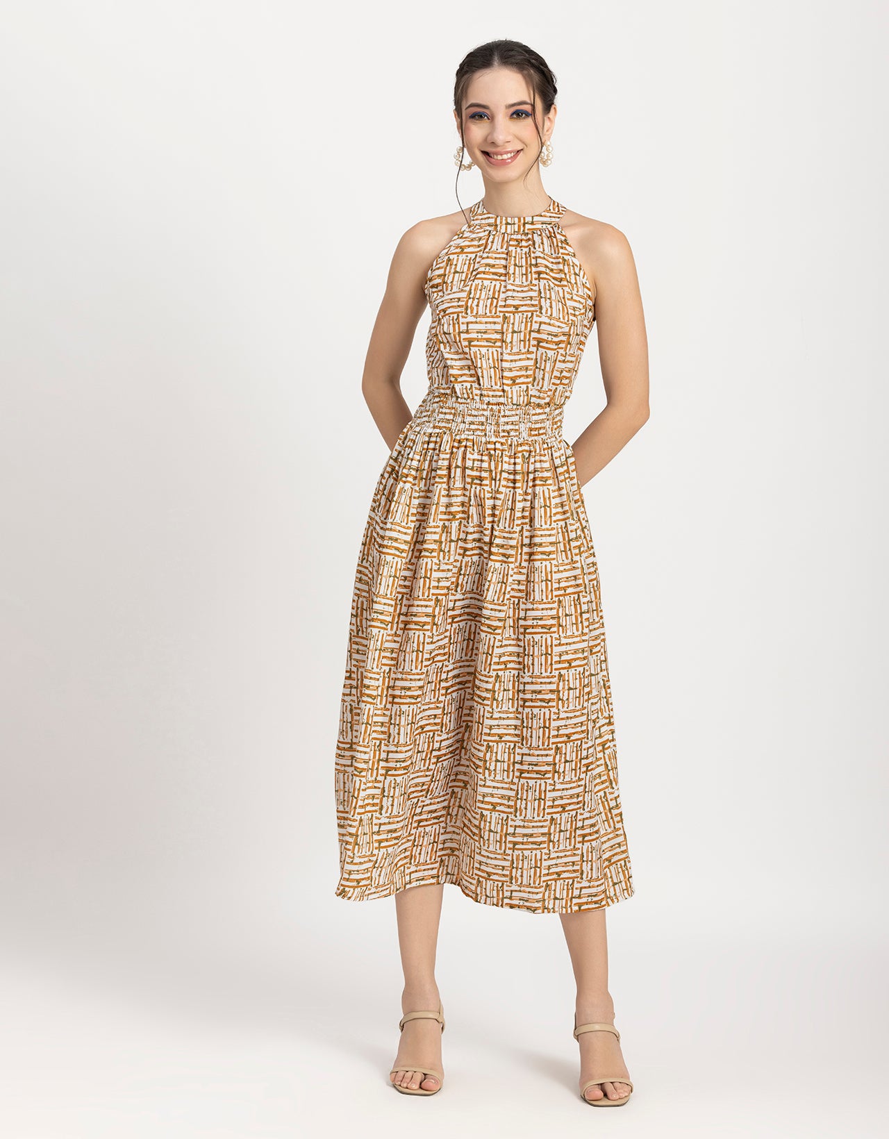 Printed Smocked Dress, Halter