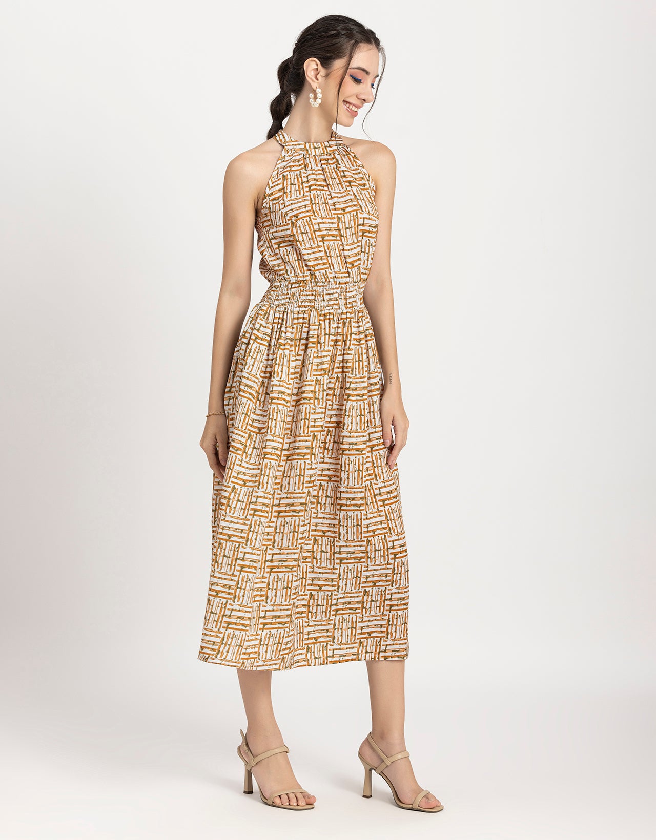 Printed Smocked Dress, Halter