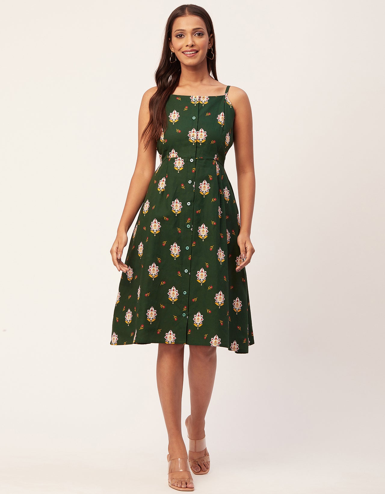 Printed Strap Shoulders Dress