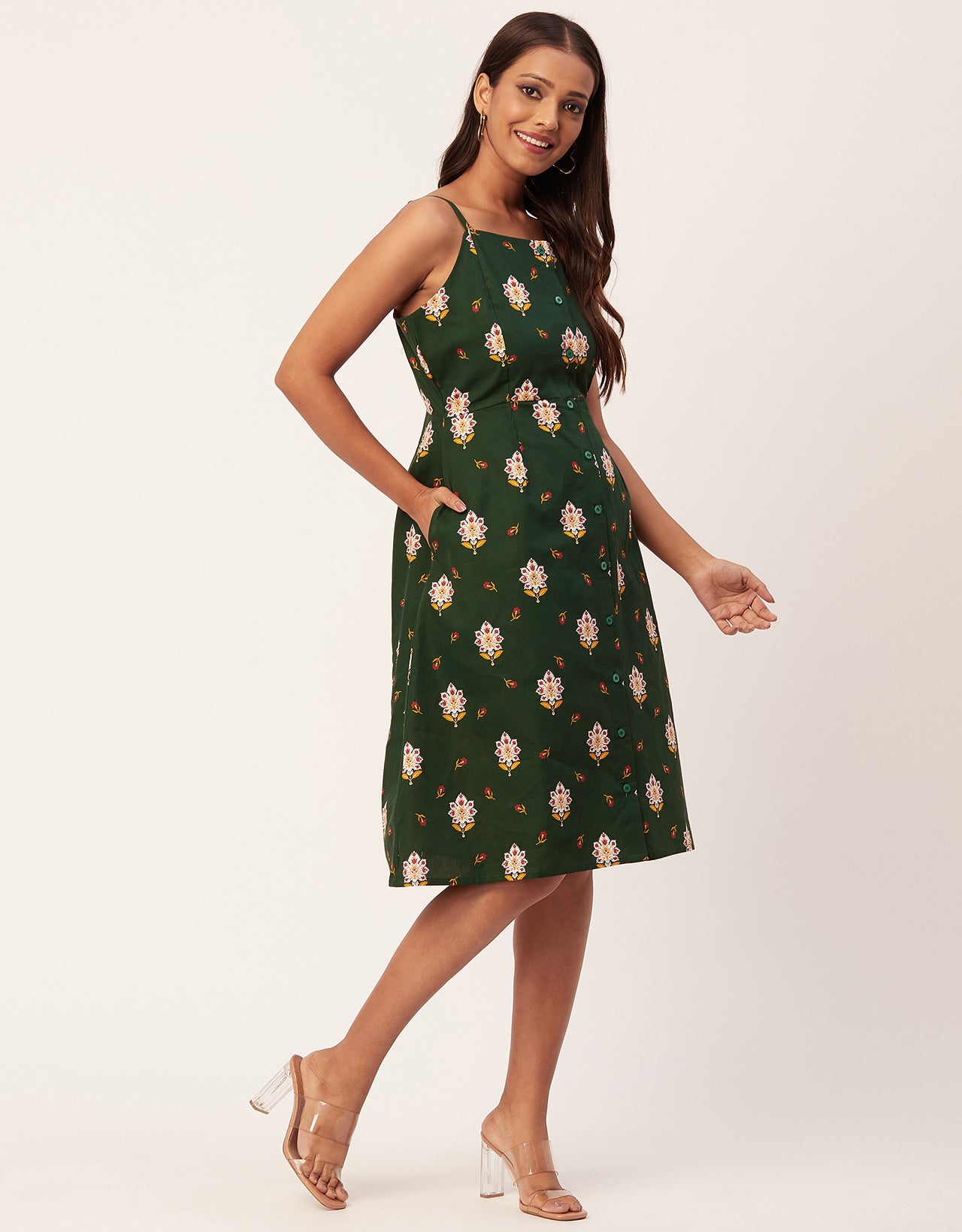 Printed Strap Shoulders Dress