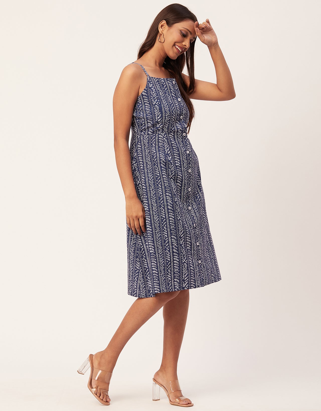 Printed Strap Shoulders Dress