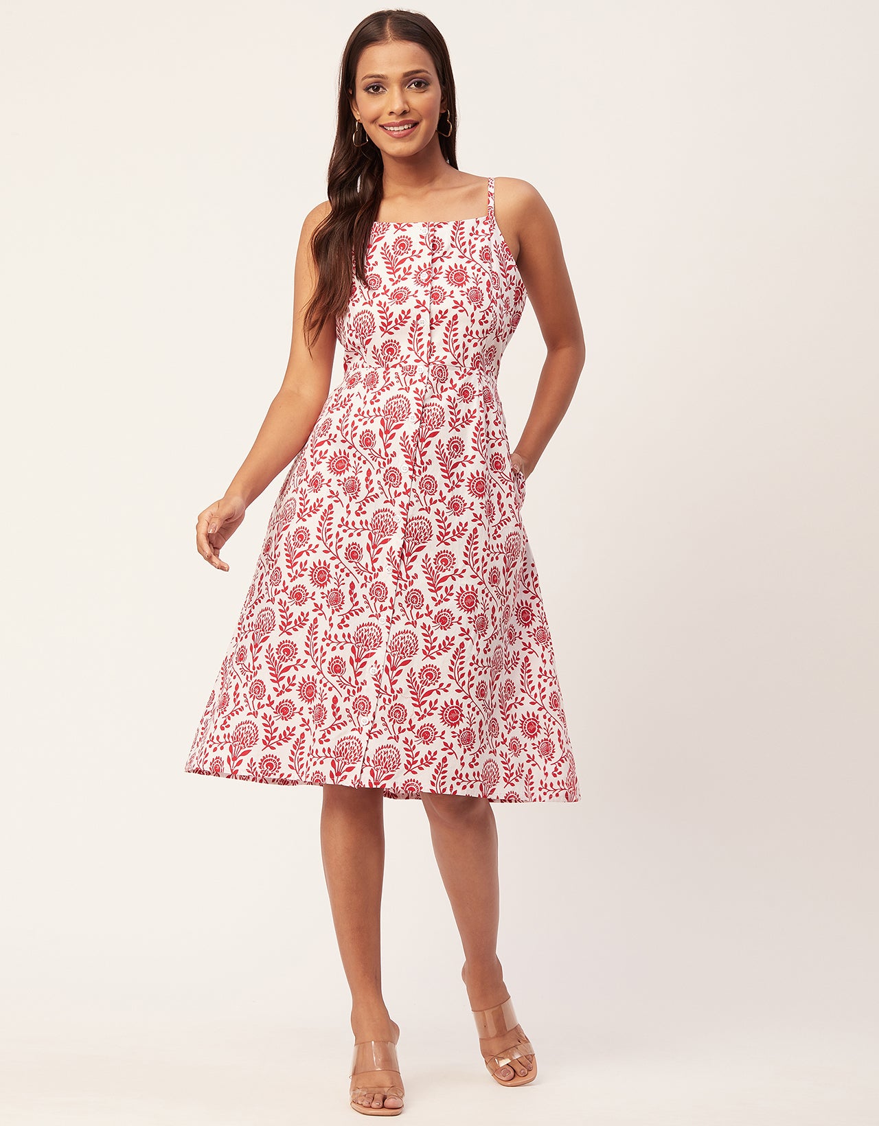 Printed Strap Shoulders Dress