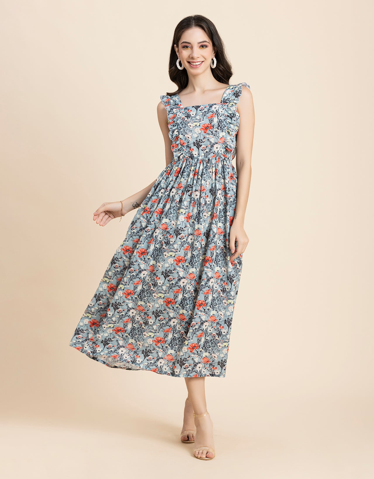 Printed A-Line Long Dress