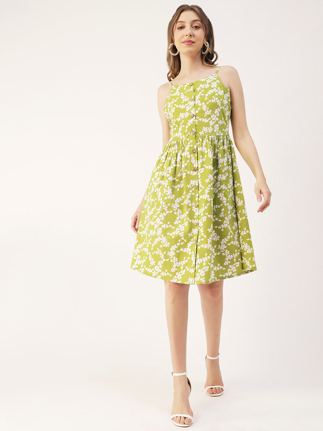 Sleeveless Cotton Dress, Buttoned