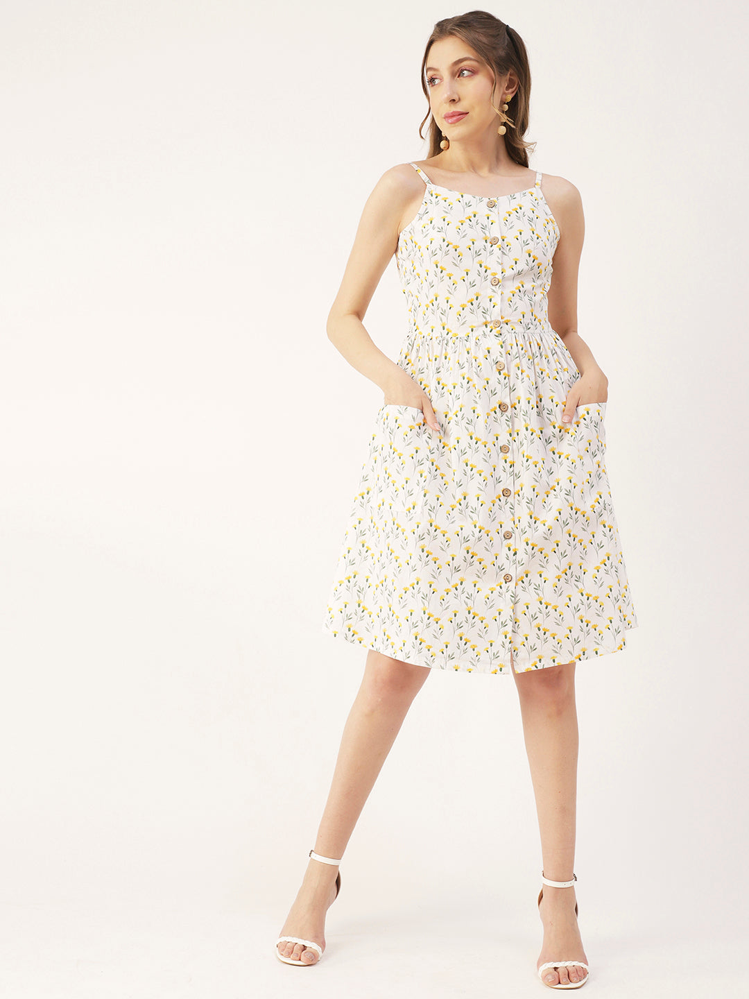 Sleeveless Cotton Dress, Buttoned
