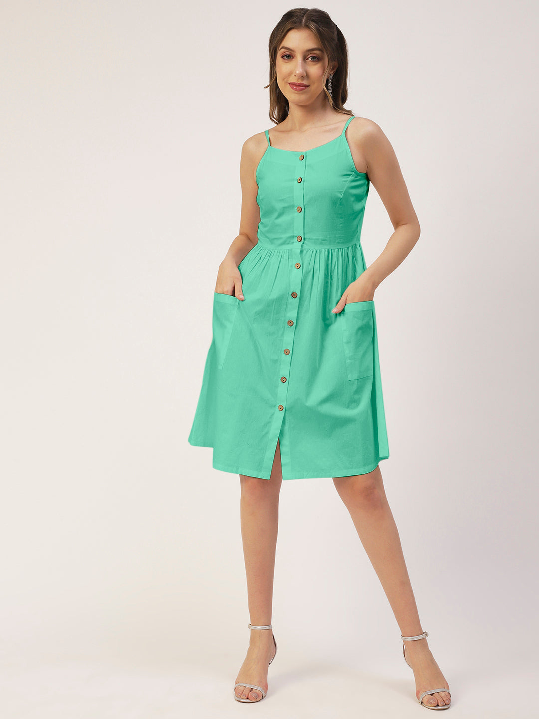 Sleeveless Cotton Dress, Buttoned