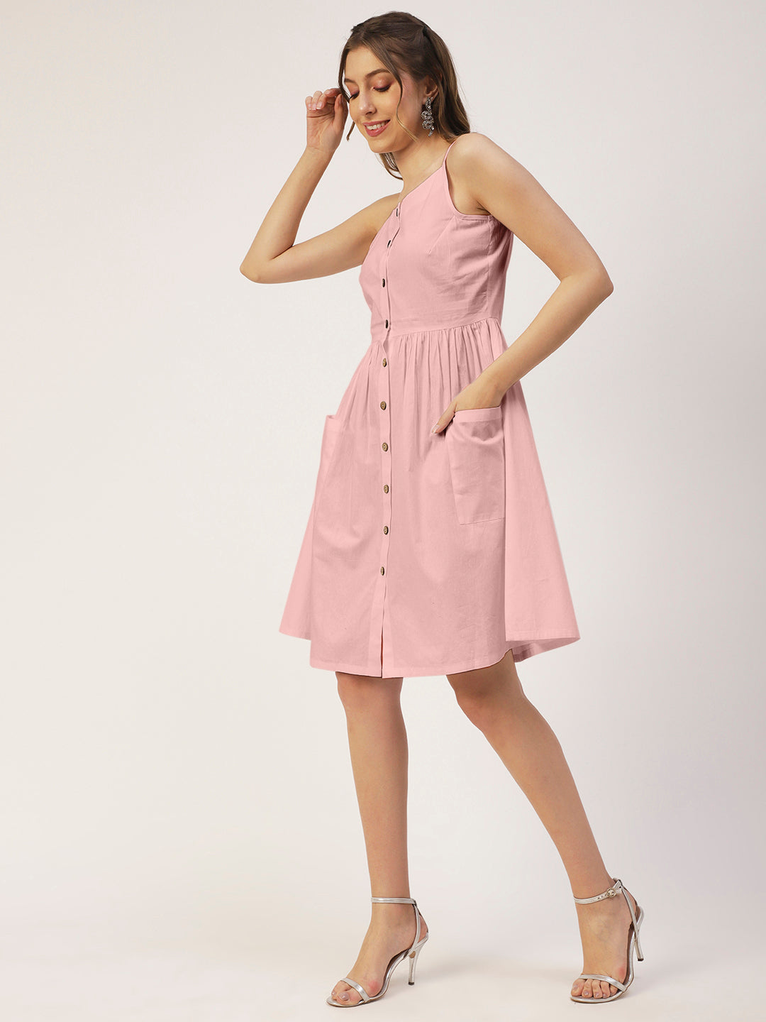 Sleeveless Cotton Dress, Buttoned