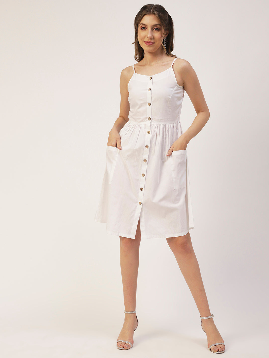 Sleeveless Cotton Dress, Buttoned