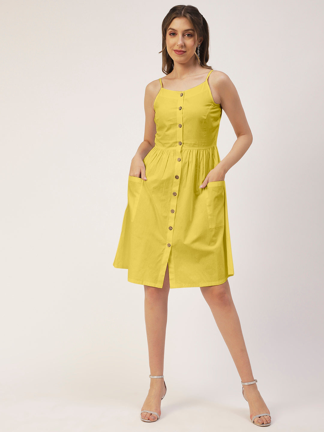 Sleeveless Cotton Dress, Buttoned