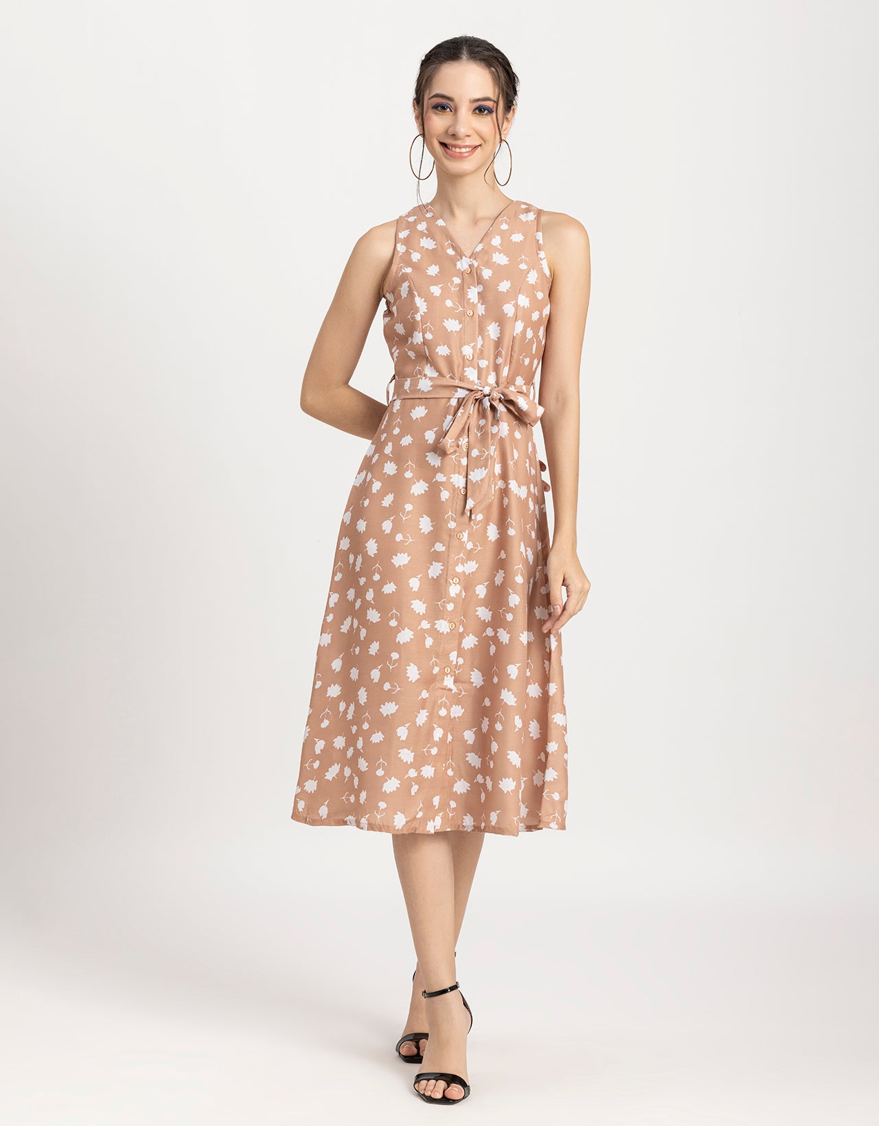 Printed Button Down Midi