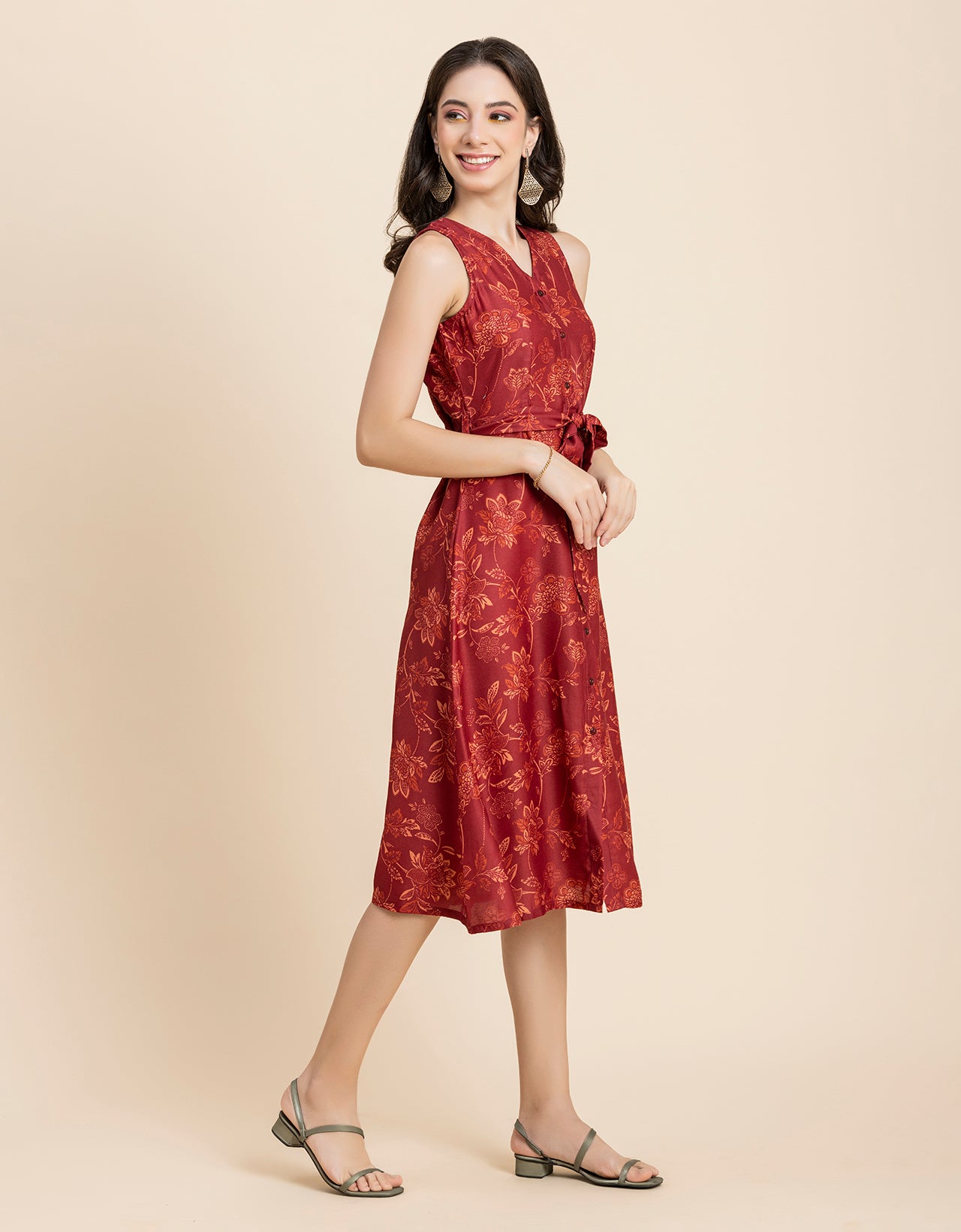 Printed Button Down Midi