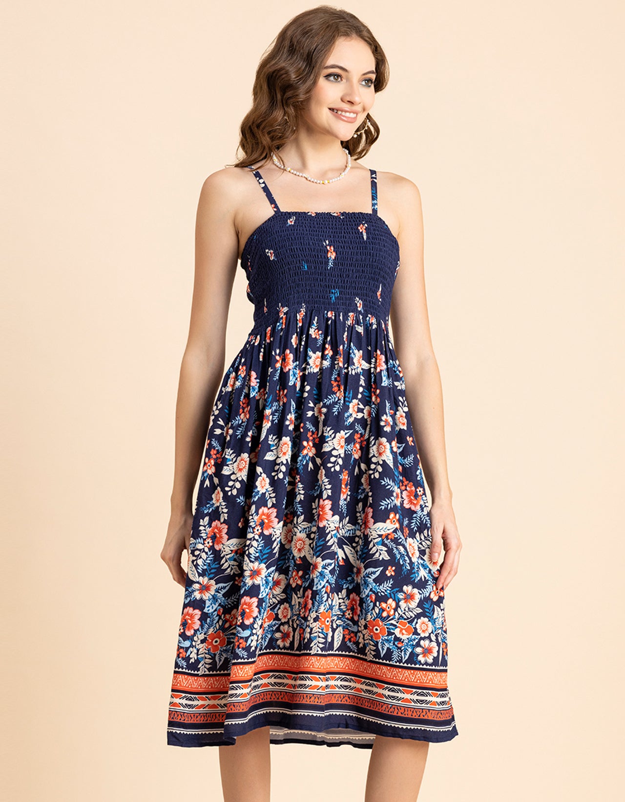 Printed Smocked Dress, Spaghetti