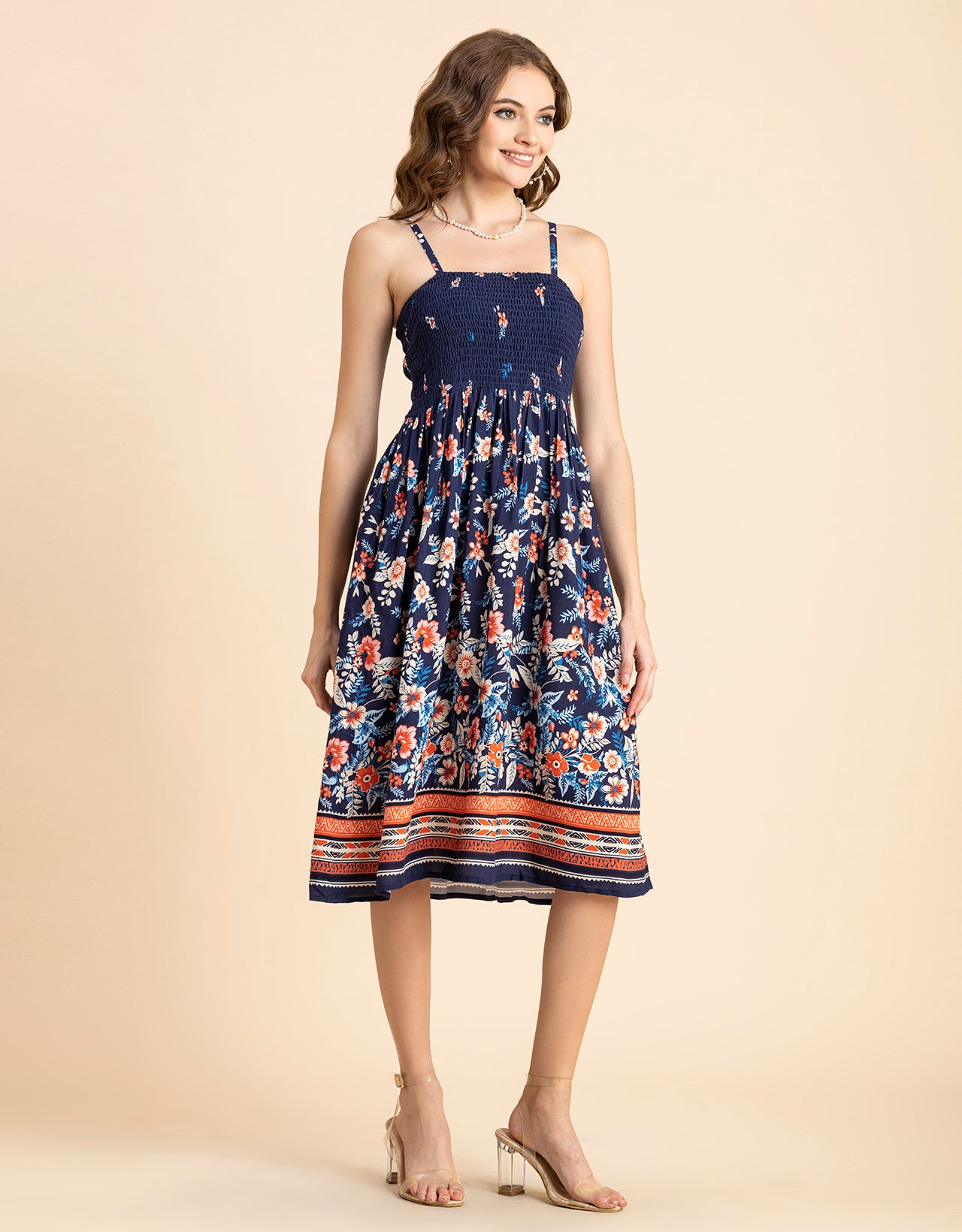 Printed Smocked Dress, Spaghetti