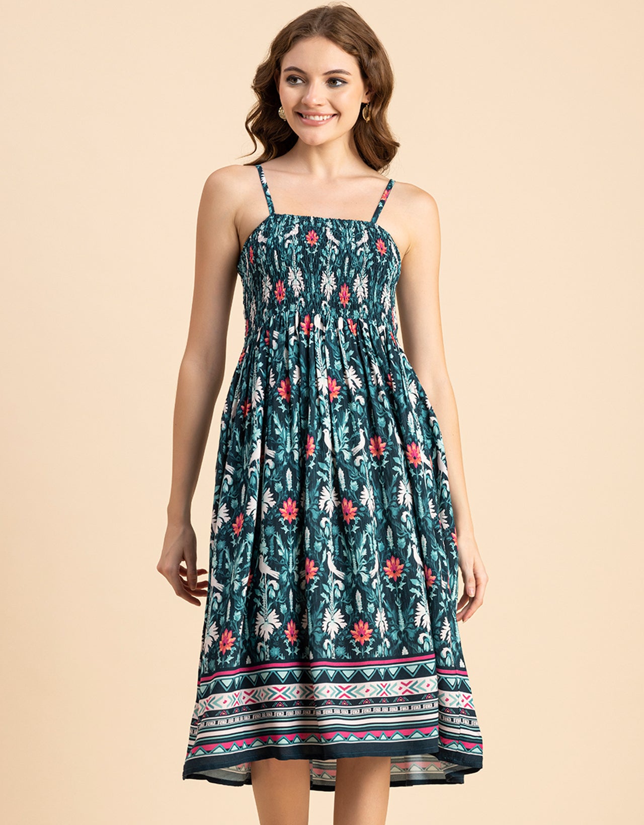 Printed Smocked Dress, Spaghetti
