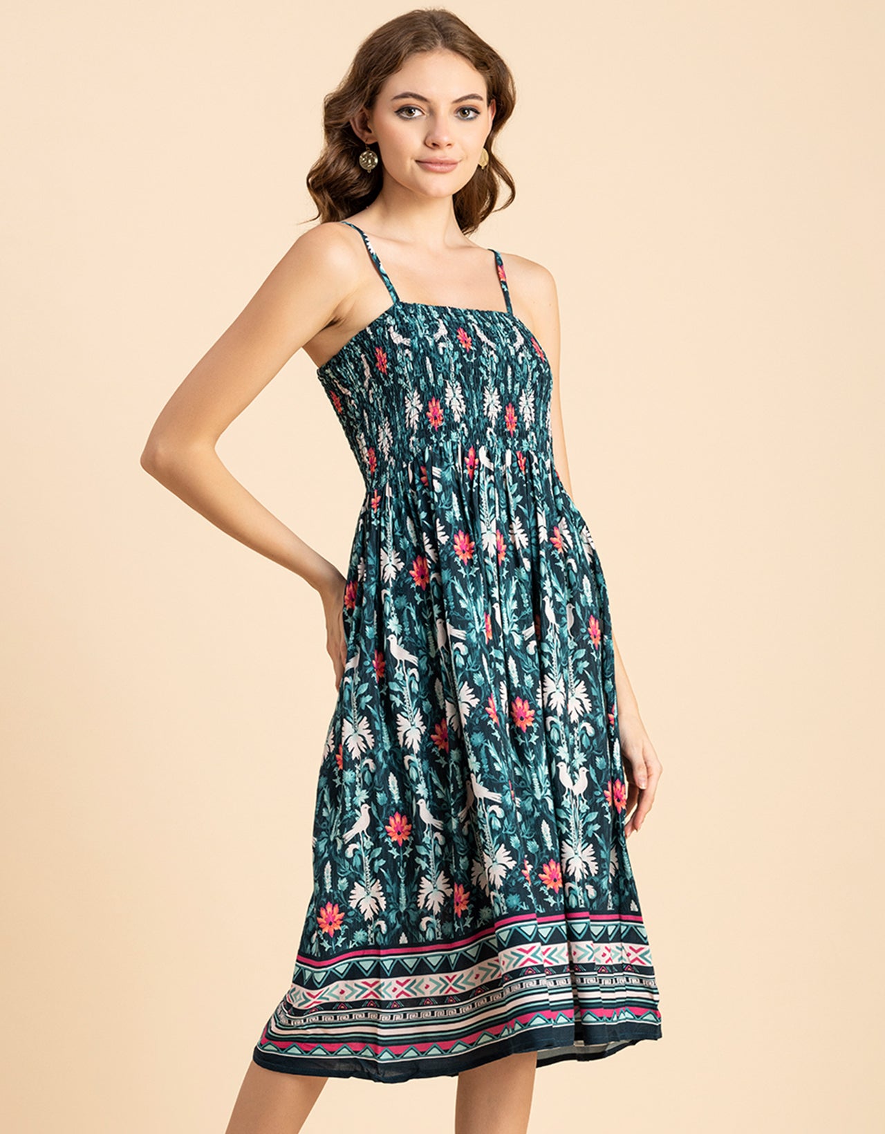 Printed Smocked Dress, Spaghetti