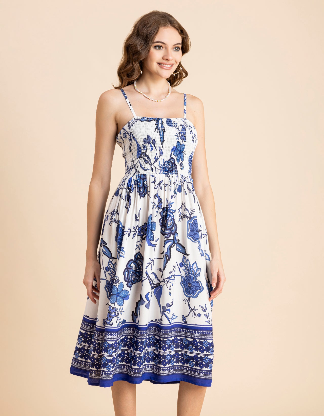 Printed Smocked Dress, Spaghetti