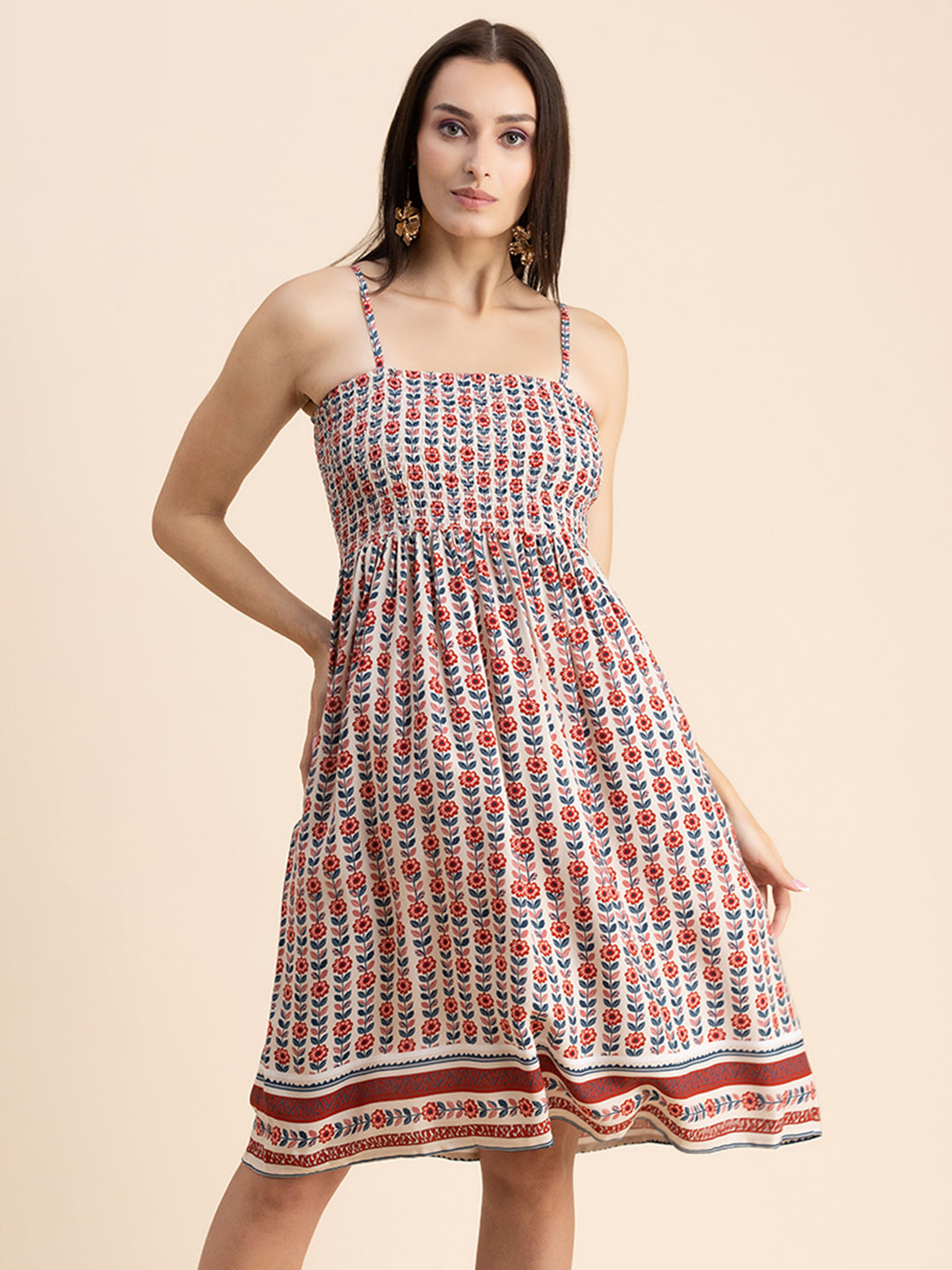 Printed Smocked Dress, Spaghetti