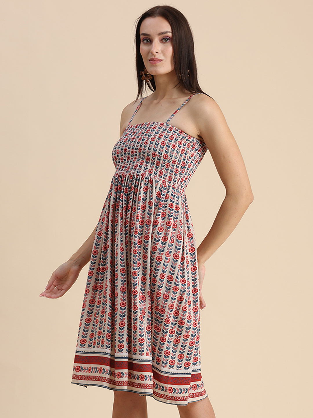 Printed Smocked Dress, Spaghetti