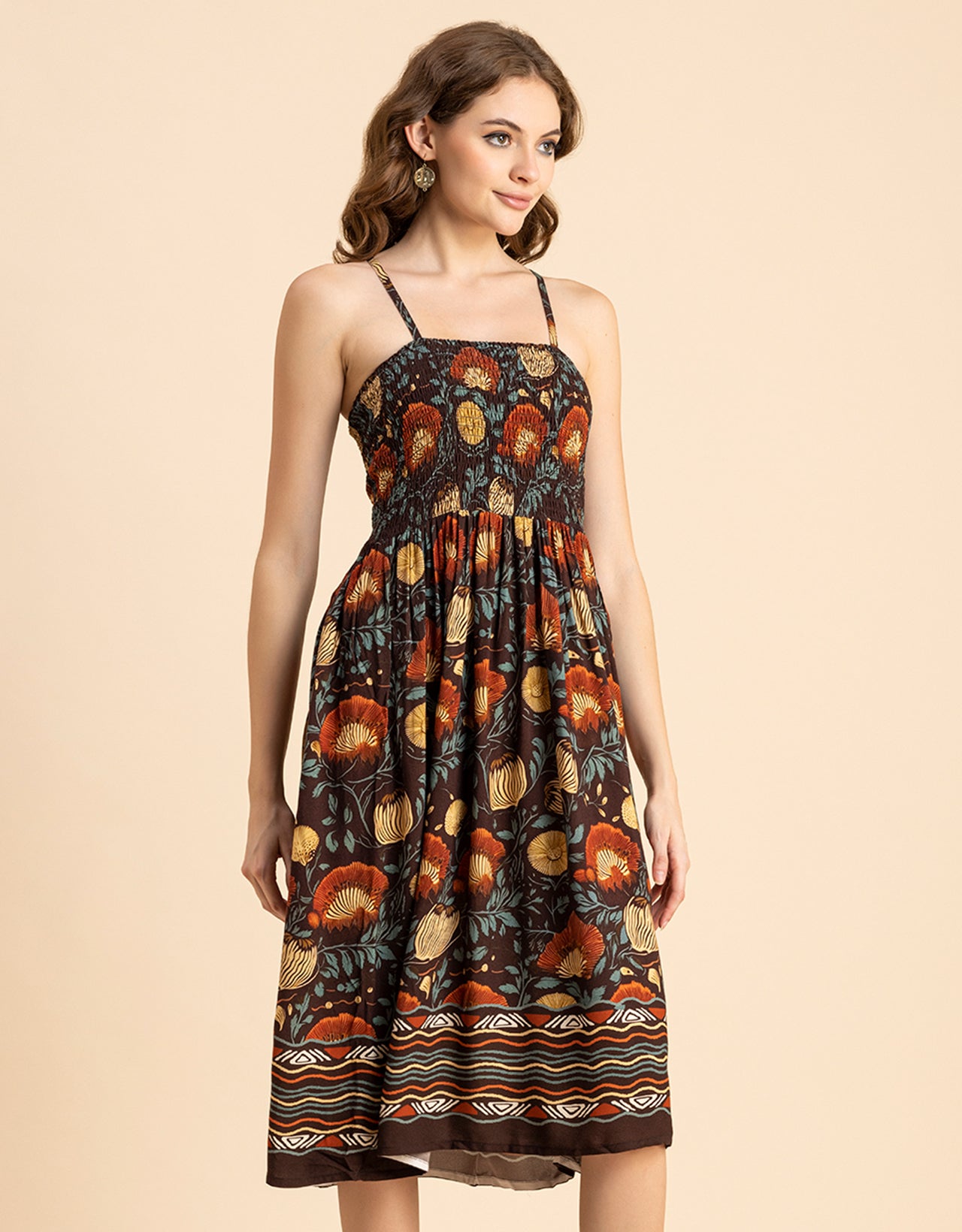 Printed Smocked Dress, Spaghetti