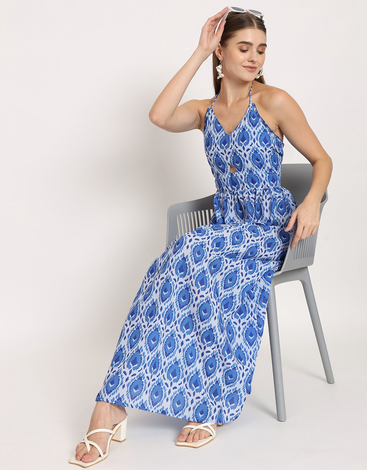 Printed Cut Out Halter Dress