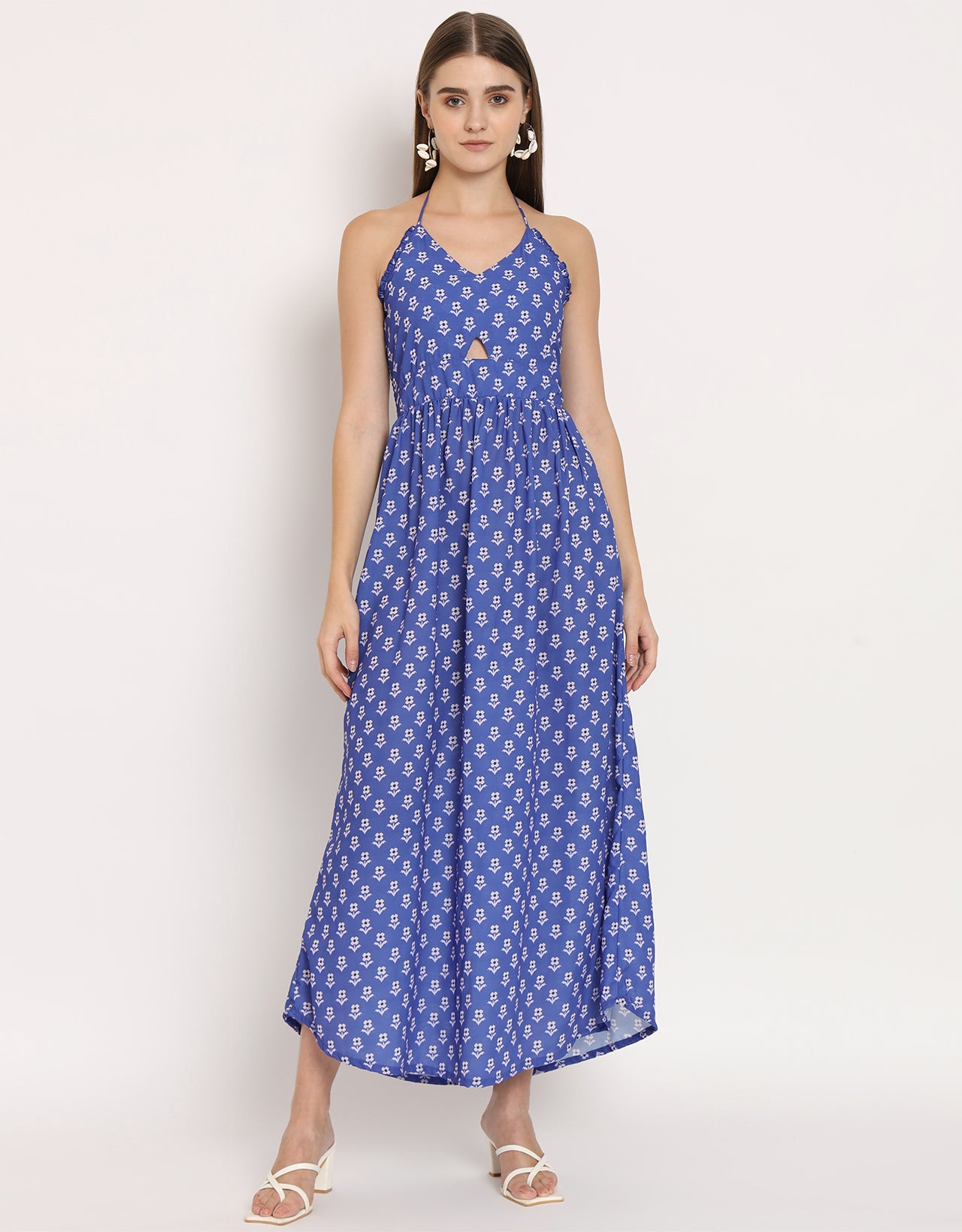 Printed Cut Out Halter Dress